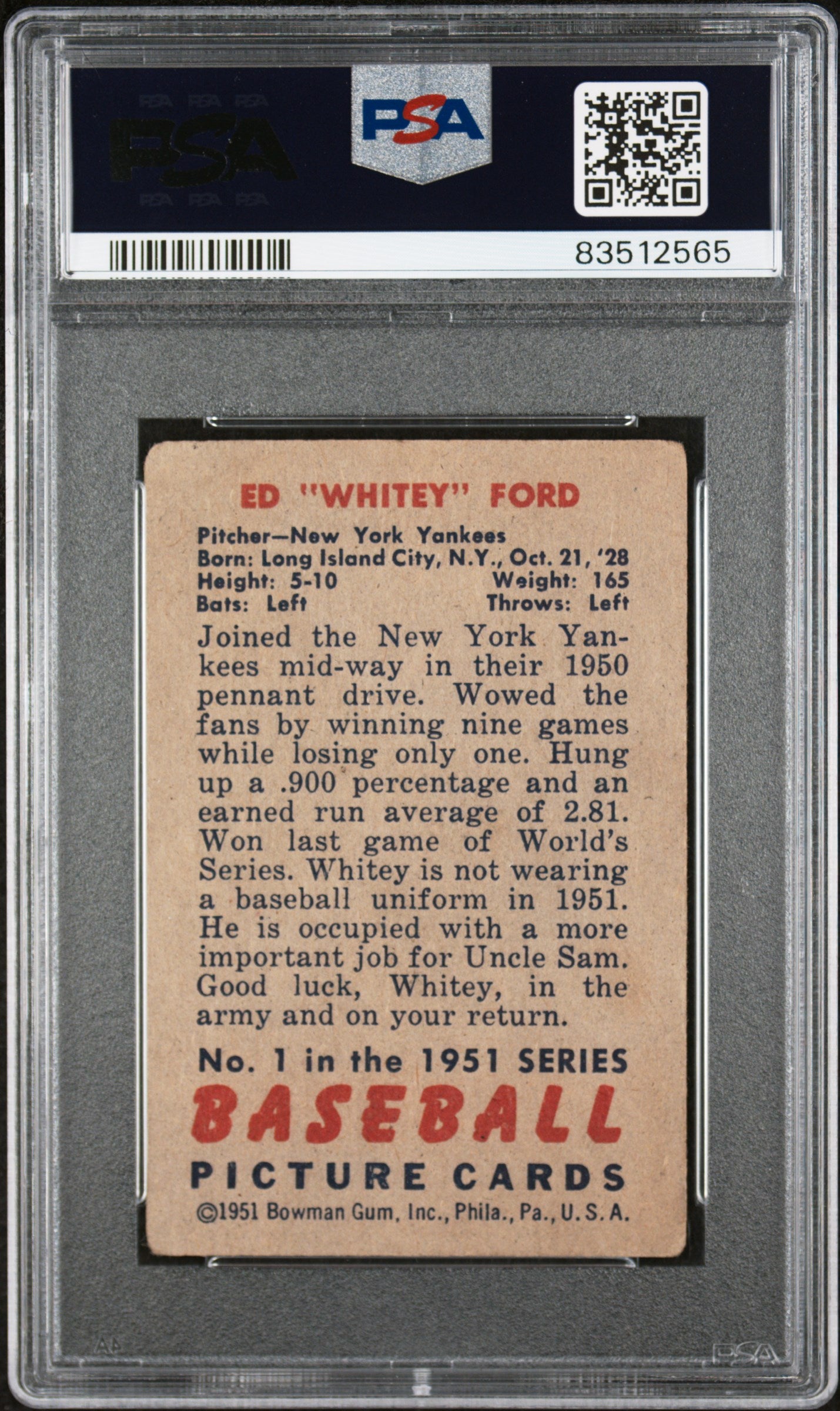 1951 Bowman Whitey Ford #1 PSA 1