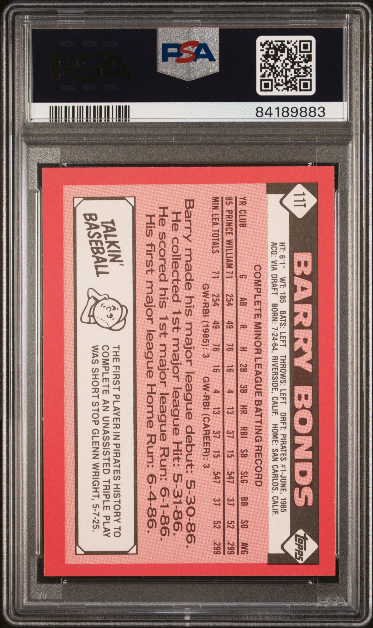 1986 Topps Traded Tiffany Barry Bonds #11T PSA 8