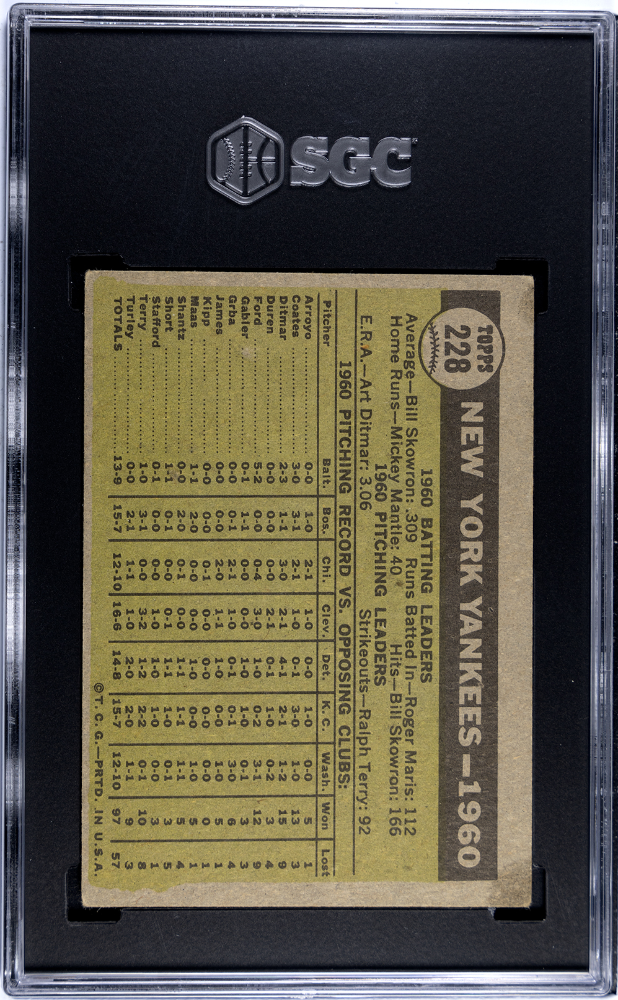 1961 Topps New York Yankees #228 SGC 3