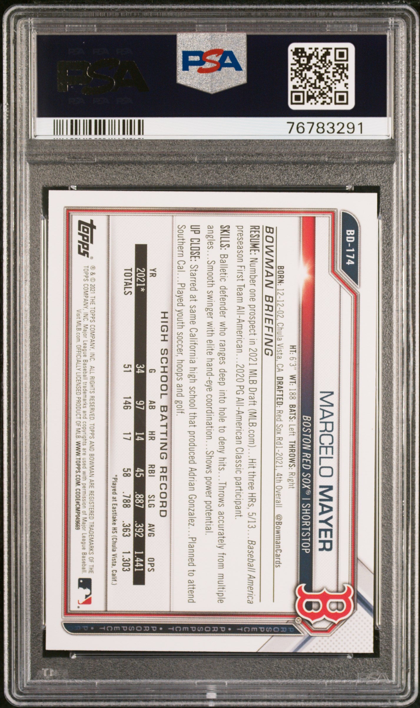 2021 Bowman Draft Marcelo Mayer #BD174 PSA 10