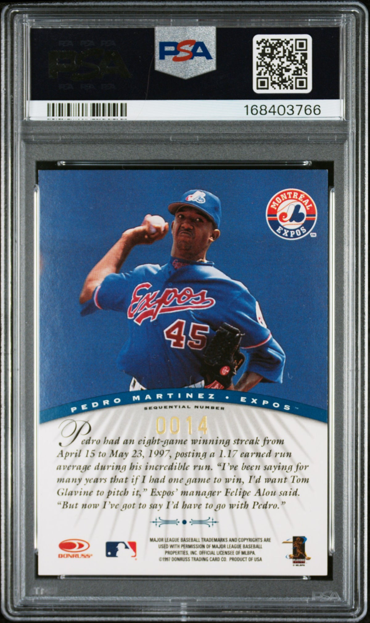 1997 Donruss Signature Century Marks Pedro Martinez 014/100 PSA 8 Auto 10