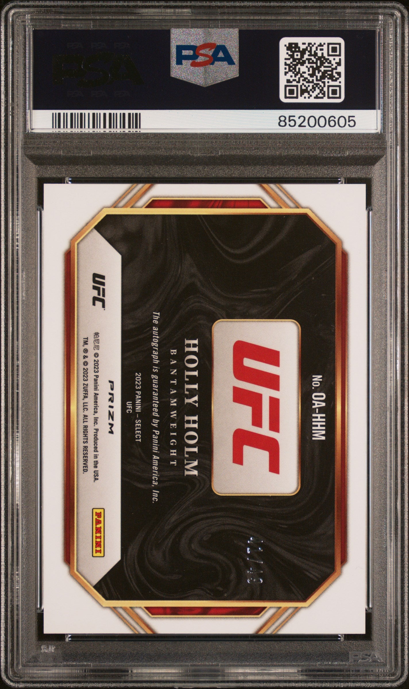 2023 Panini Select UFC Octagon Signatures Holly Holm #OAHHM Purple 41/49 PSA 10
