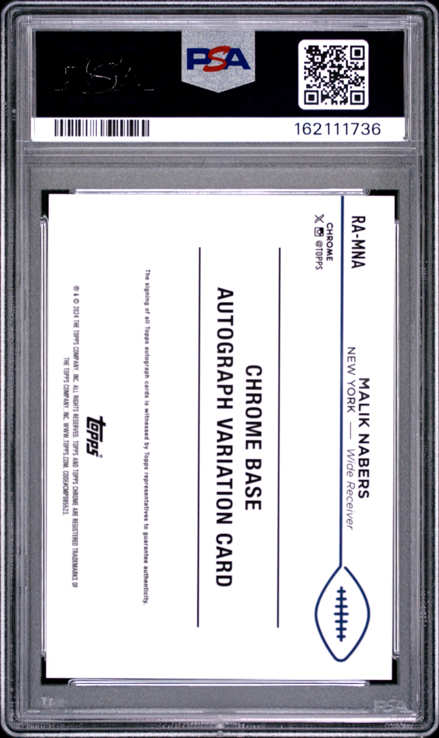 2024 Topps Chrome Rookie Auto Variations Malik Nabers  Aqua Sonar 110/199 PSA 10