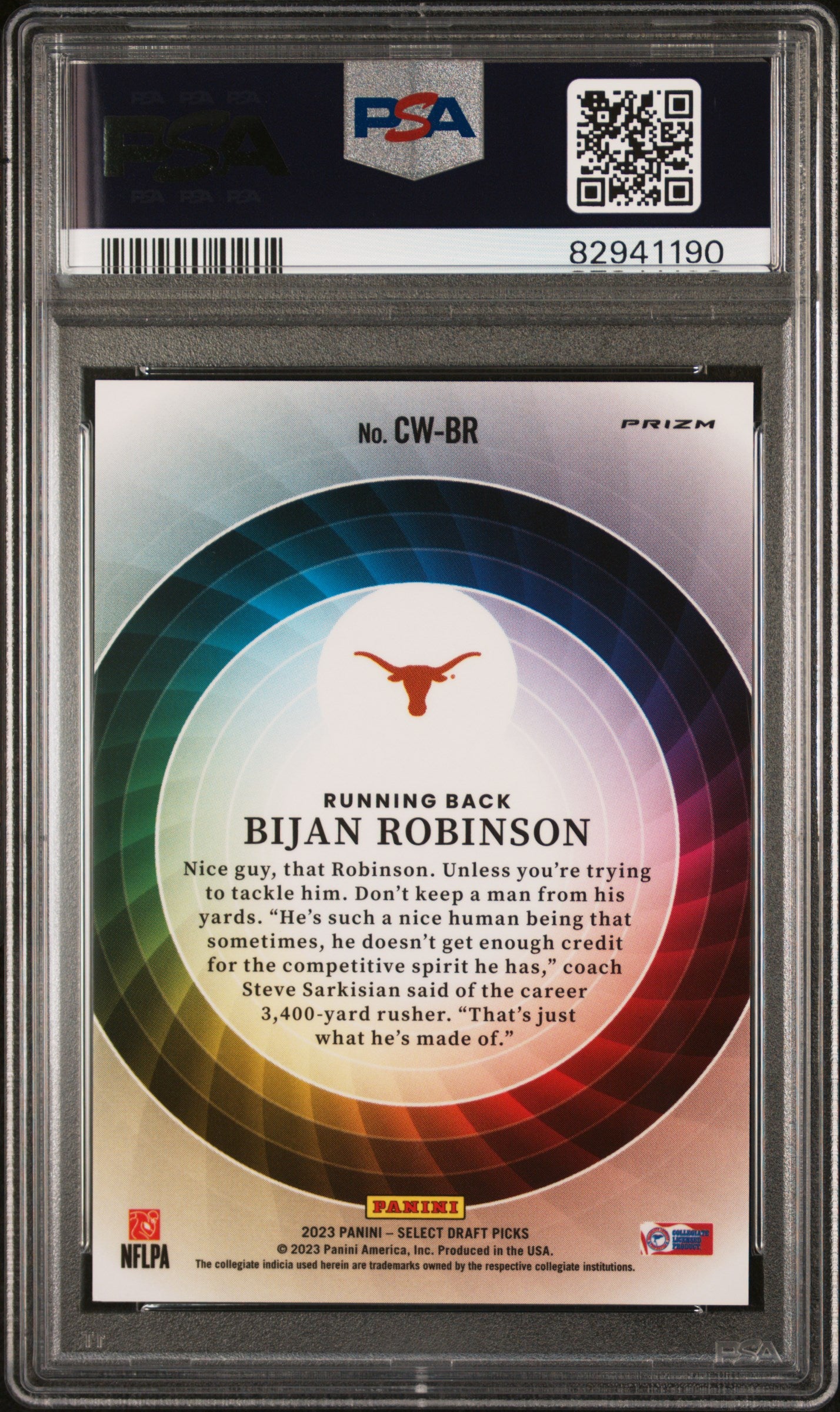 2023 Panini Select Draft Picks Color Wheel Bijan Robinson #CW-BR RC PSA 10
