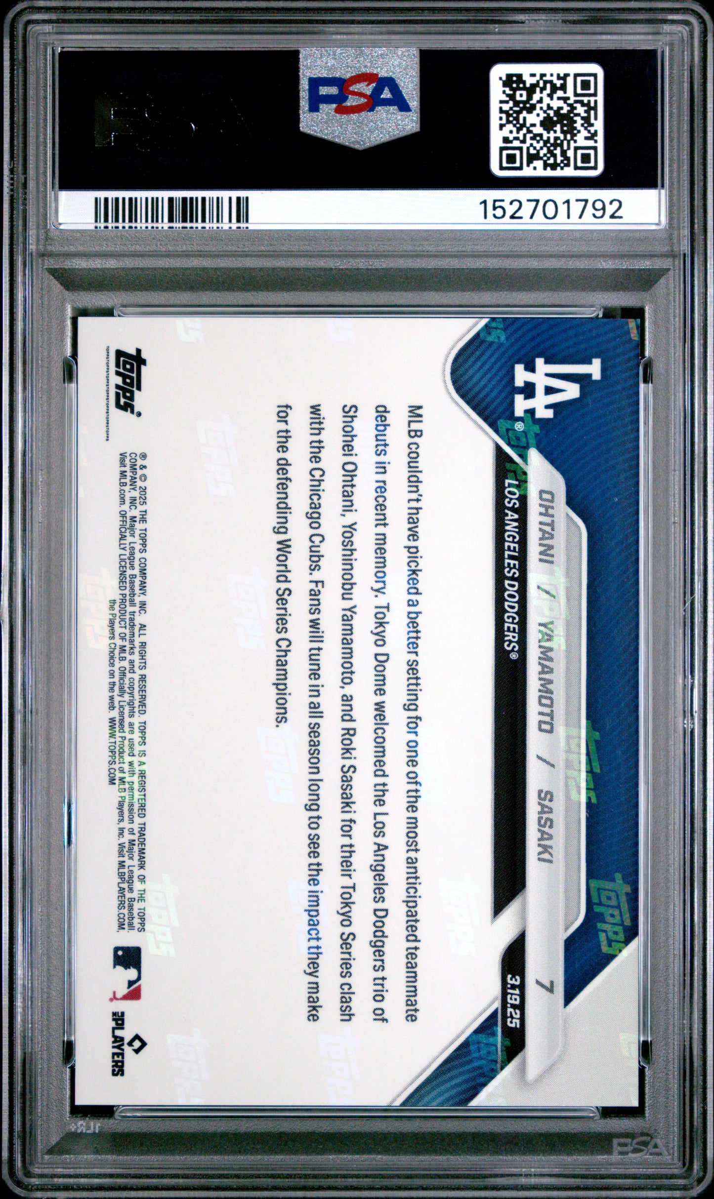 2025 Topps Now Ohtani Yamamoto Sasaki #7 PSA 10