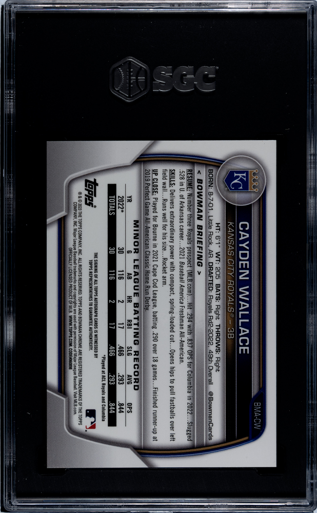 2023 Bowman Mega Box Cayden Wallace #BMA-CW Autograph SGC 10 Auto 10