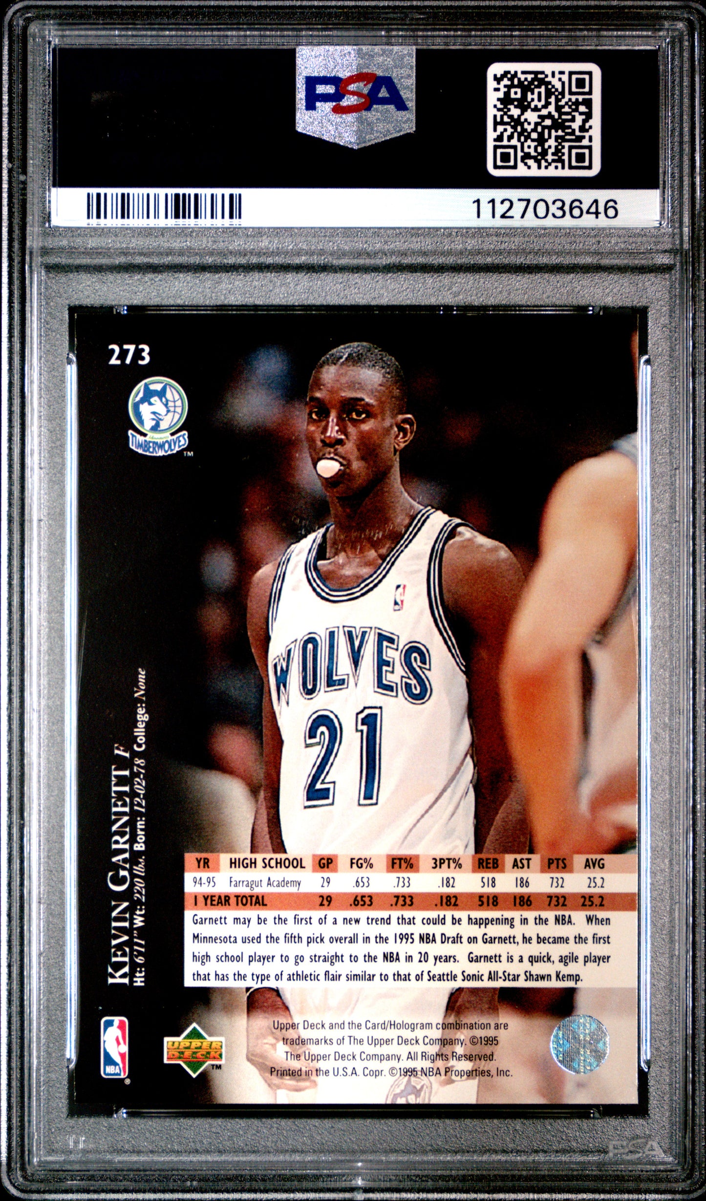 1995 Upper Deck Kevin Garnett #273 Electric Court RC PSA 8