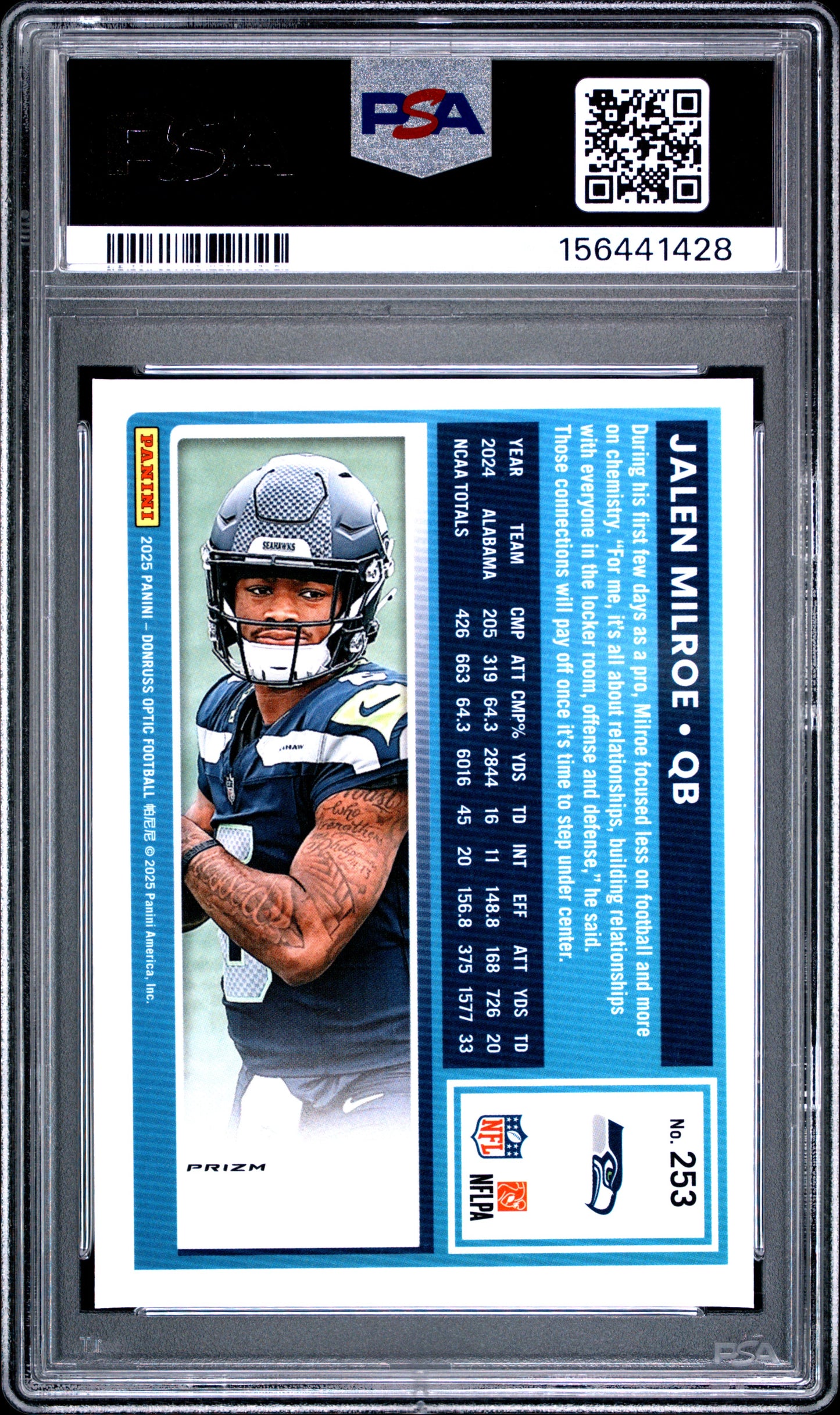 2025 Donruss Optic Rated Rookie Jalen Milroe #253 Fire PSA 10
