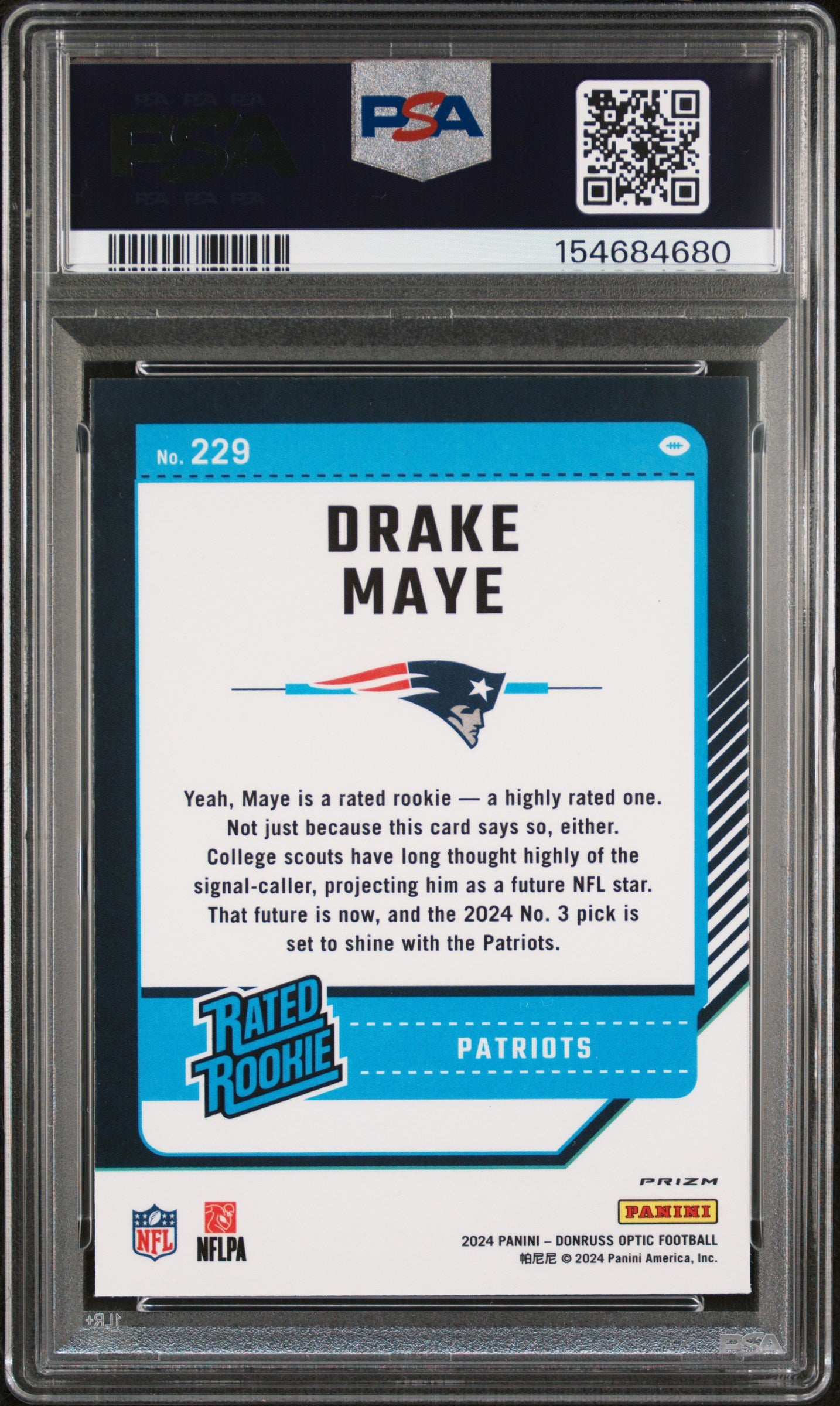 2024 Donruss Optic Rated Rookie Drake Maye #229 Red Hyper PSA 9
