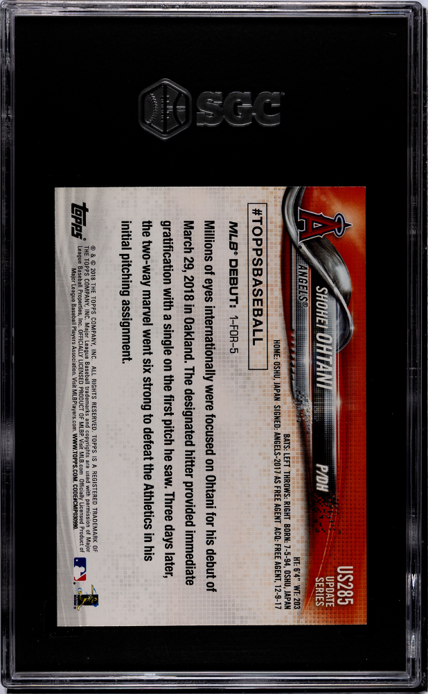 2018 Topps Update Shohei Ohtani #US285 Rookie Debut SGC 9
