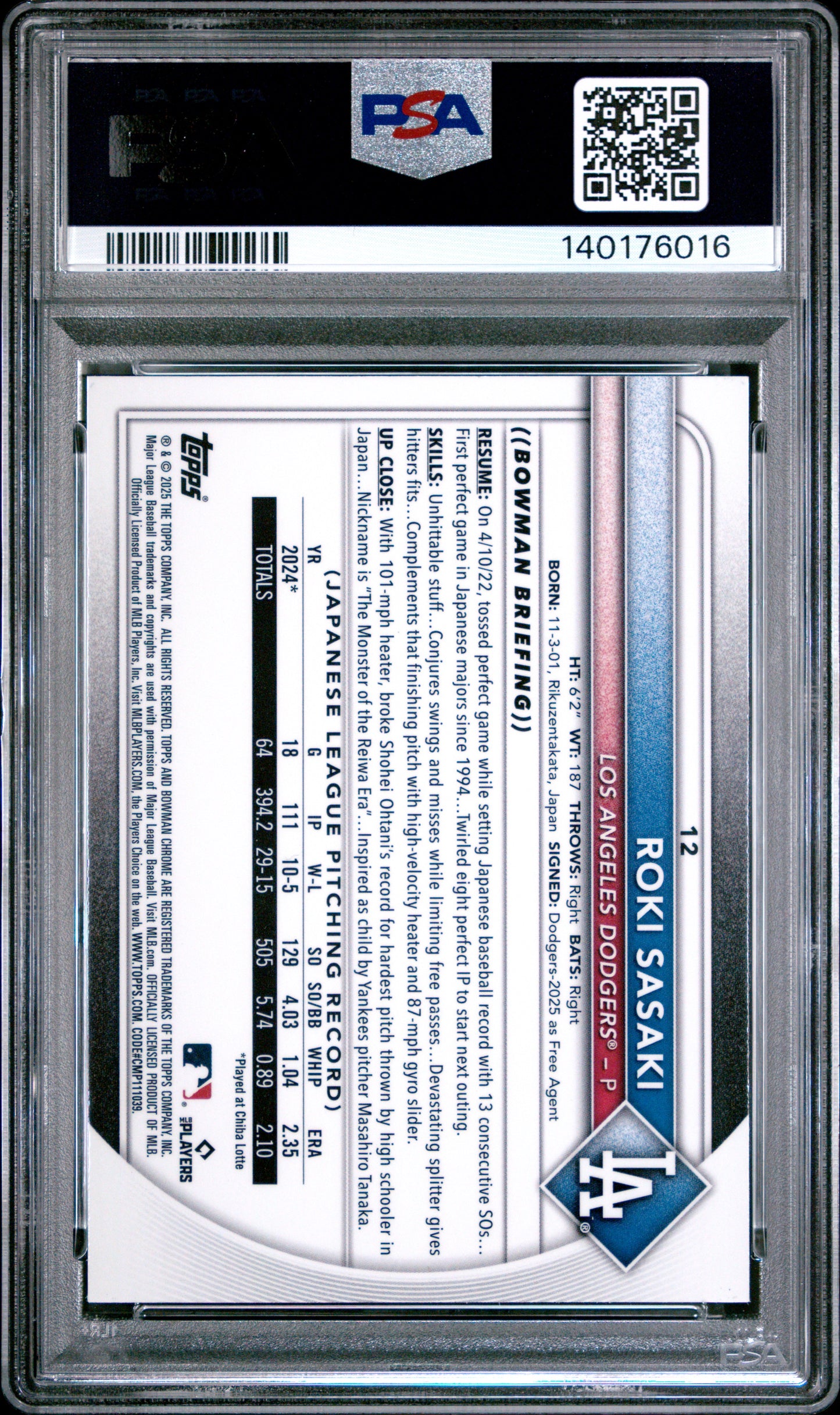 2025 Bowman Chrome Baseball Mega Box Roki Sasaki #12 RC PSA 10