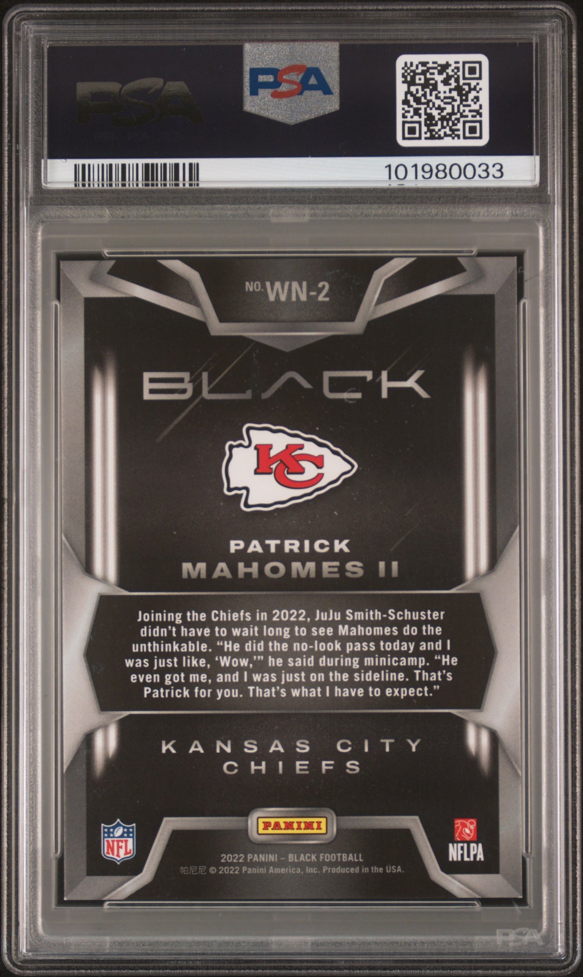 2022 Panini Black Patrick Mahomes II #WN-2 White Night PSA 8