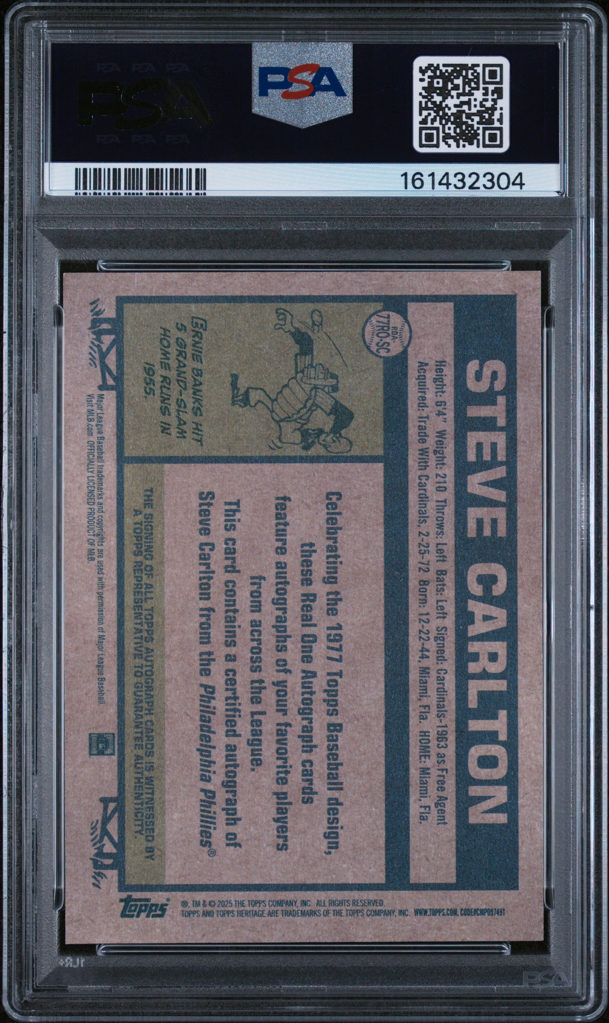 2026 Topps Heritage Real One Autographs Steve Carlton #SC PSA 8