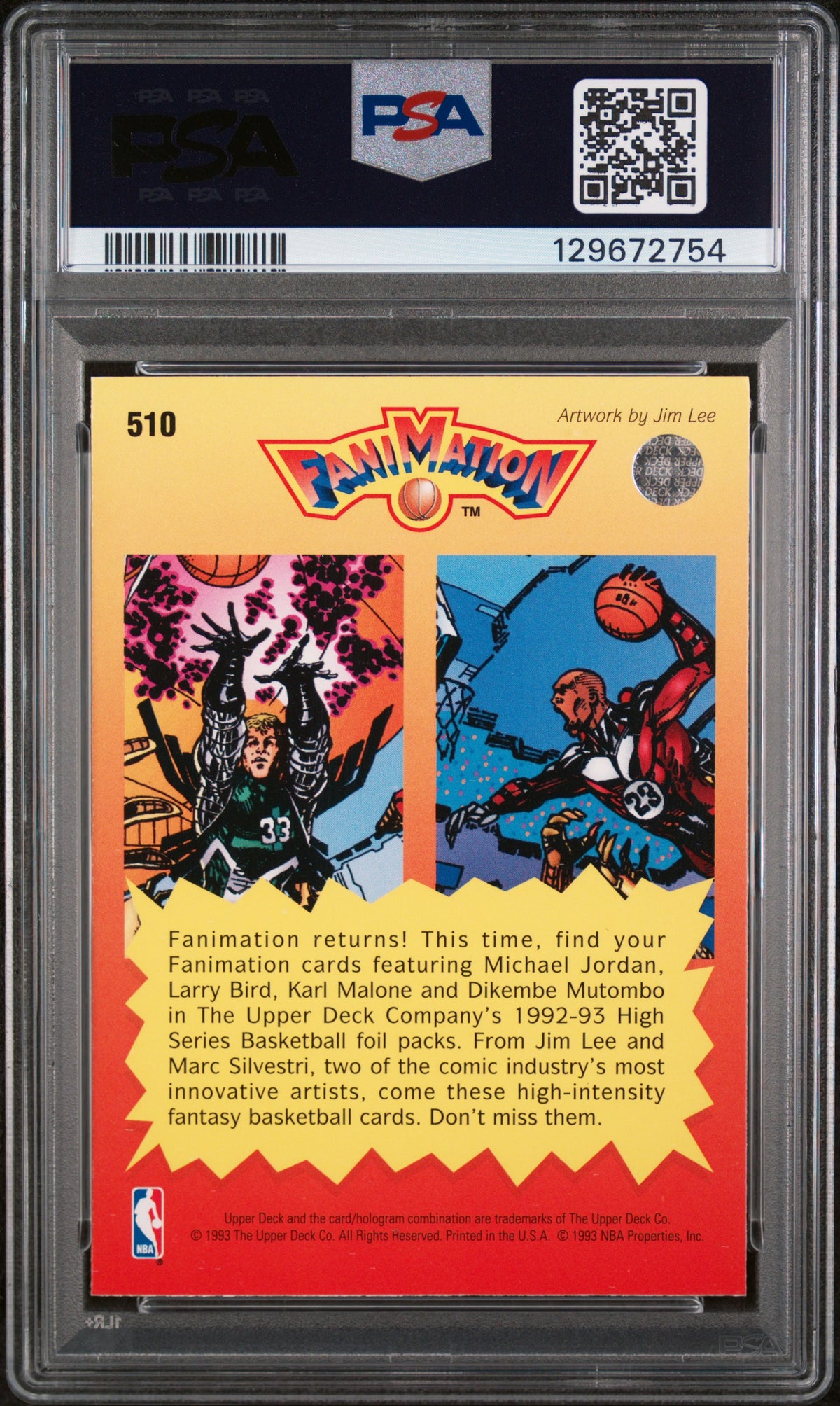1992 Upper Deck Larry Bird / Michael Jordan #510 FANIMATION PSA 10