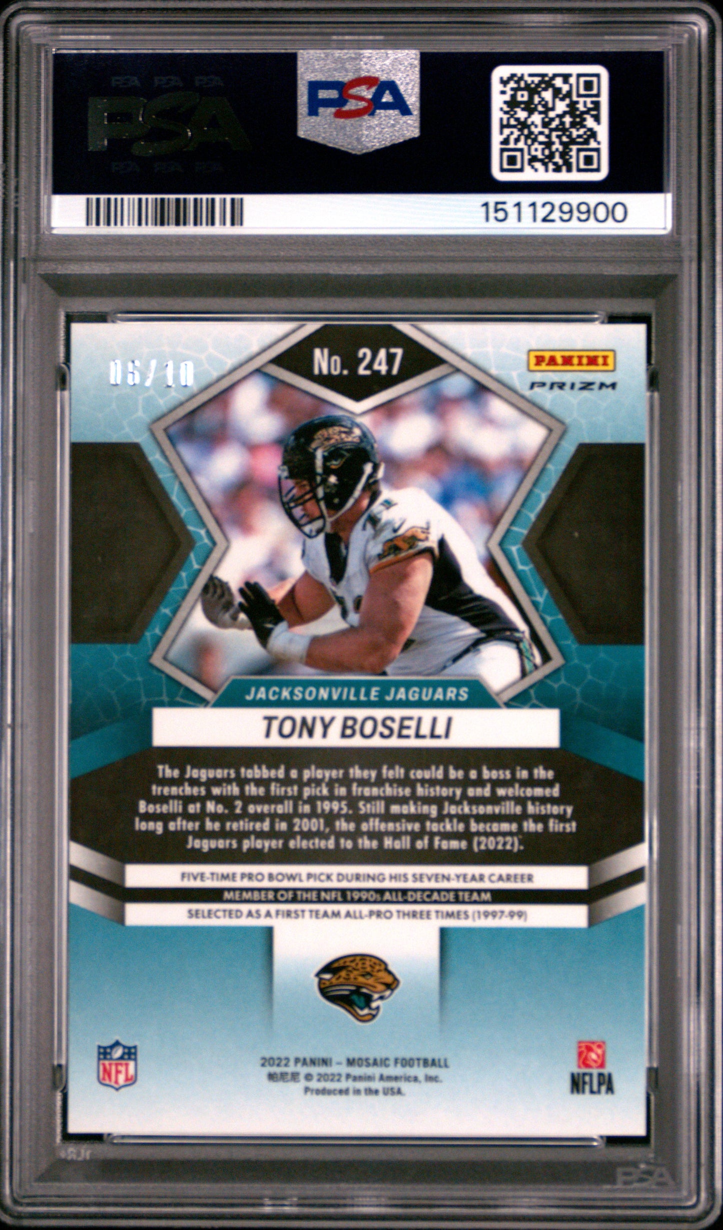 2022 Panini Mosaic Football Tony Boselli #247 Gold 06/10 PSA 10