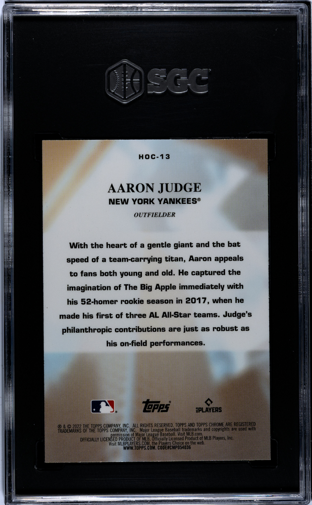 2022 Topps Chrome Aaron Judge #HOC-13 Heart Of The City SGC 10