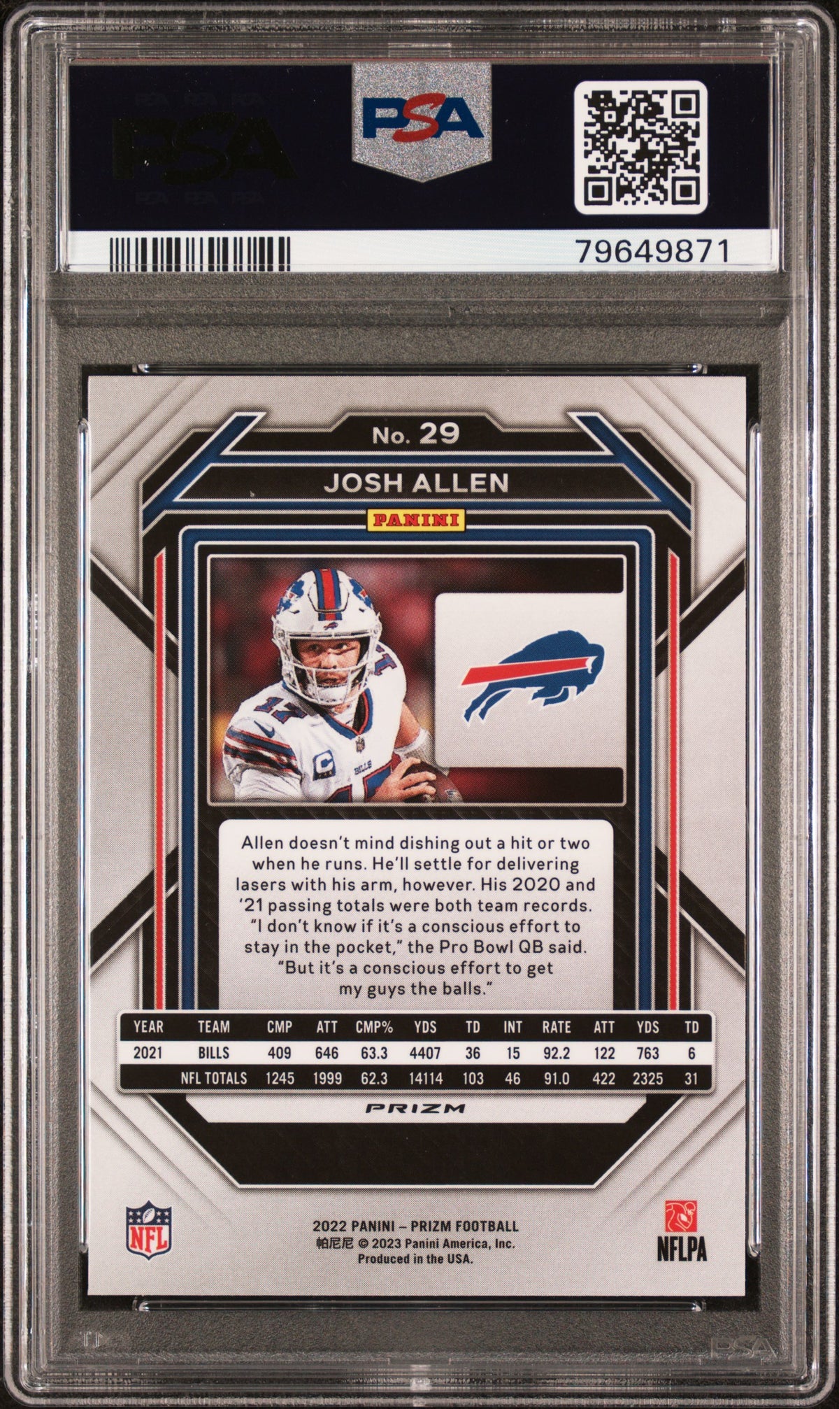 2022 Panini Prizm Josh Allen #29 Black & Red Checker PSA 9