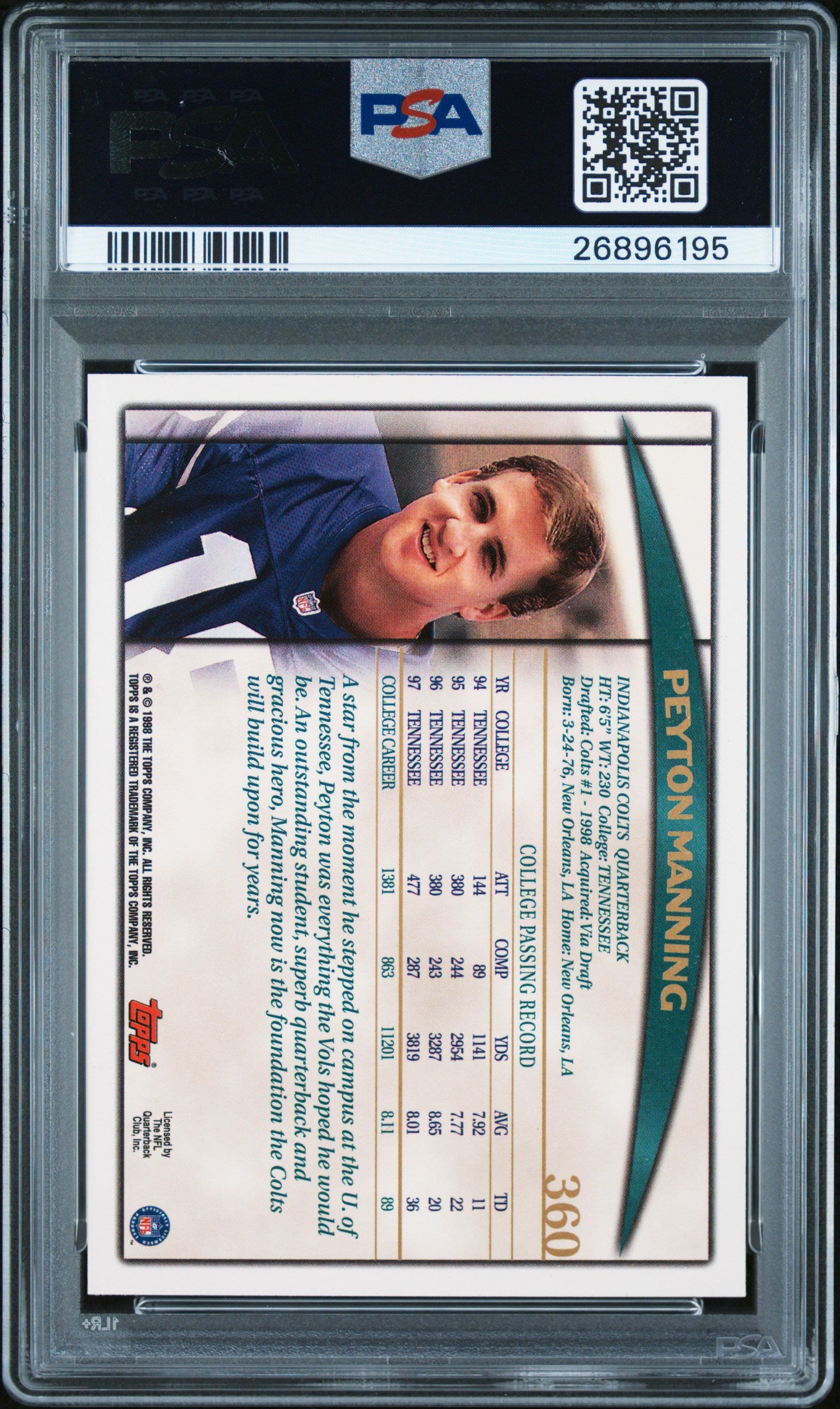 1998 Topps Peyton Manning #360 RC PSA 8