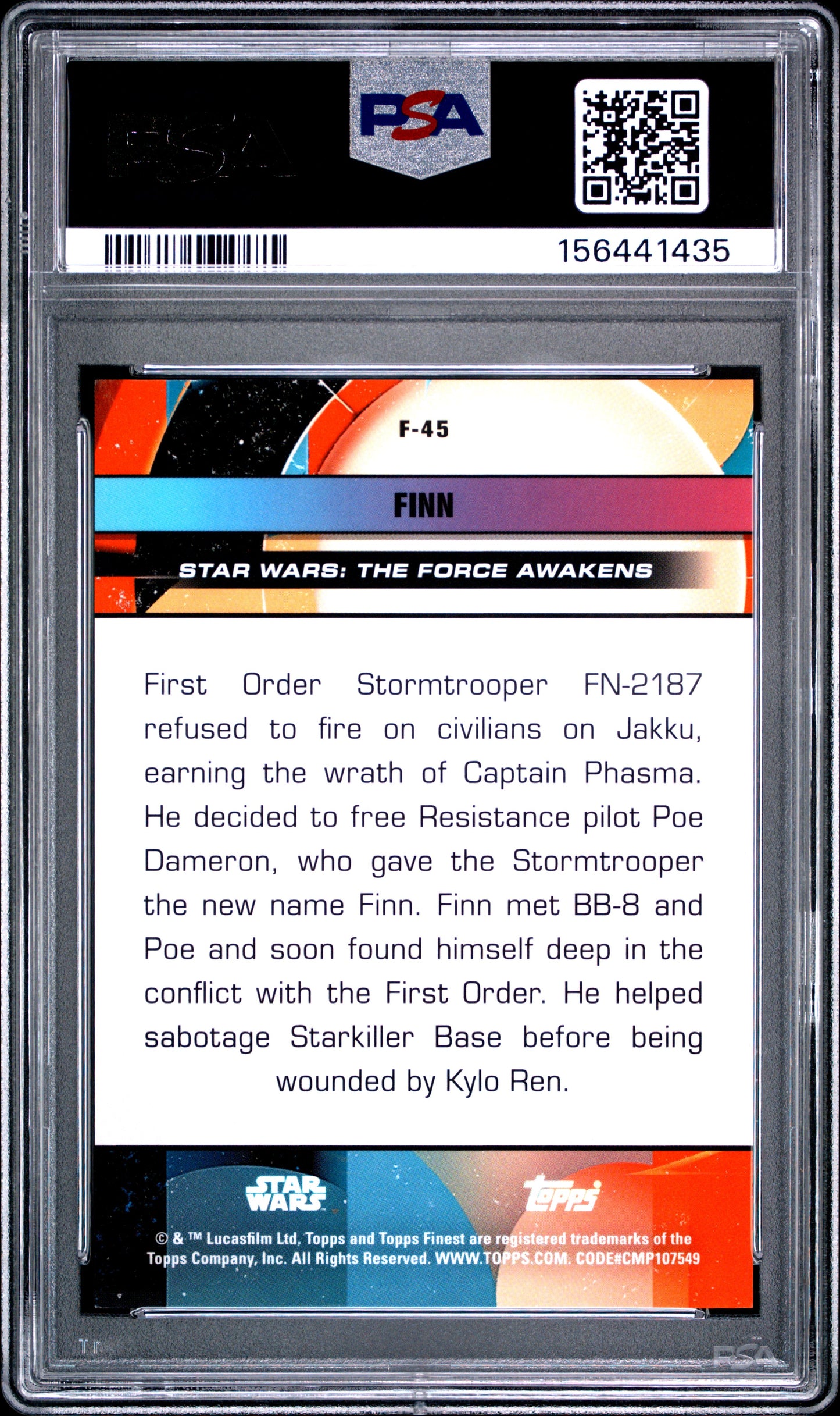 2025 Topps Finest Star Wars Smugglers Outpost Finn 06/25 #45 Orange PSA 10