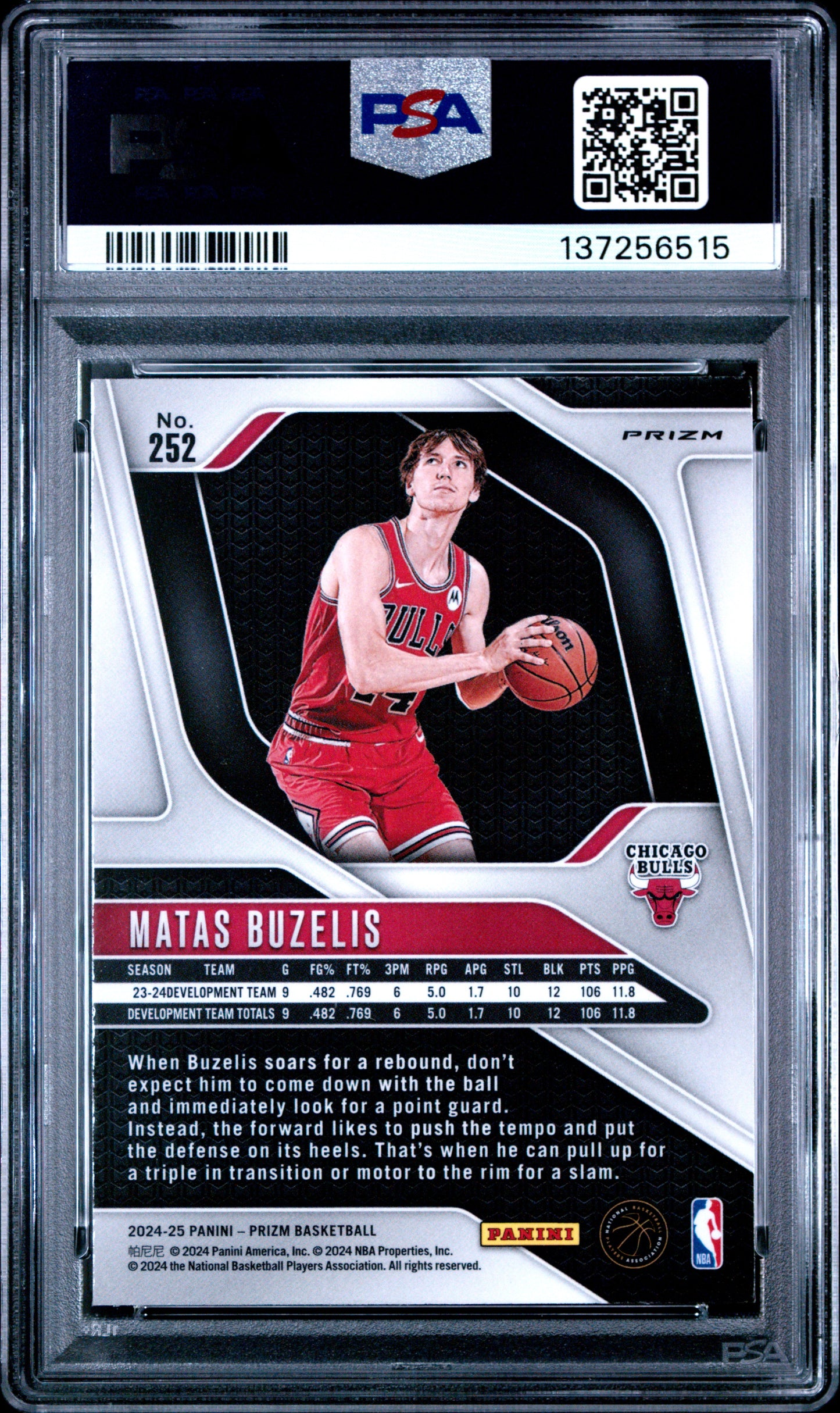 2024 Panini Prizm Matas Buzelis #252 Silver China Variation RC PSA 10