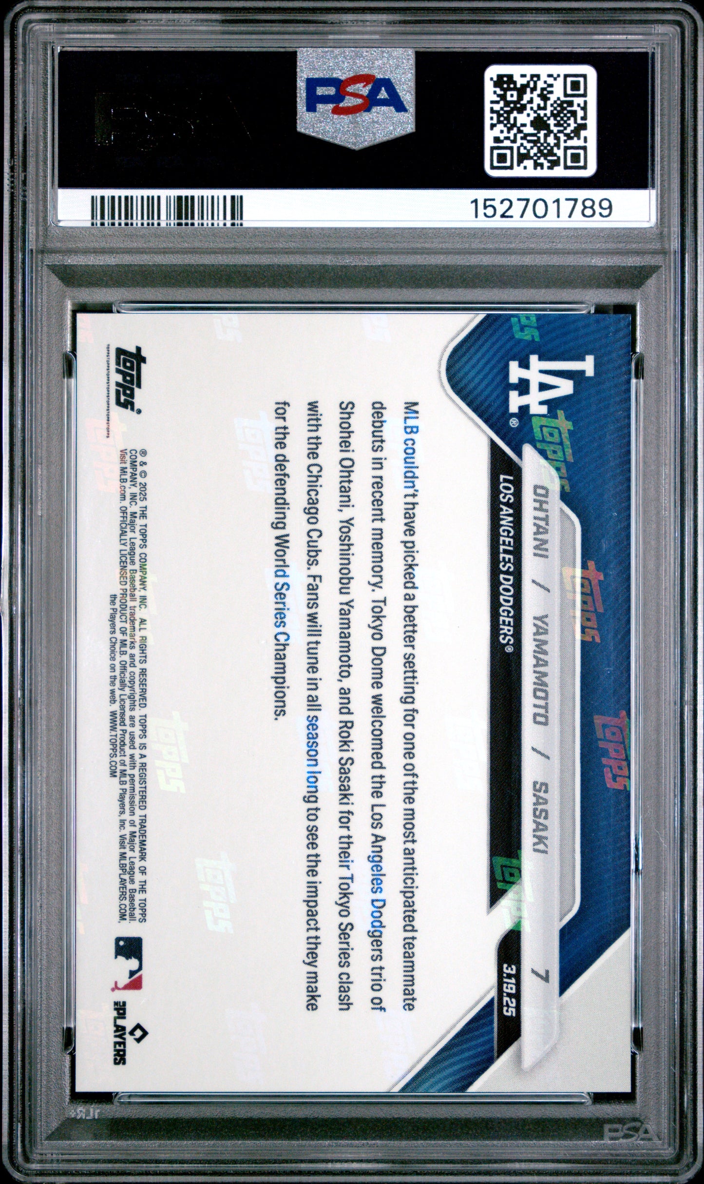 2025 Topps Now Ohtani Yamamoto Sasaki #7 PSA 10