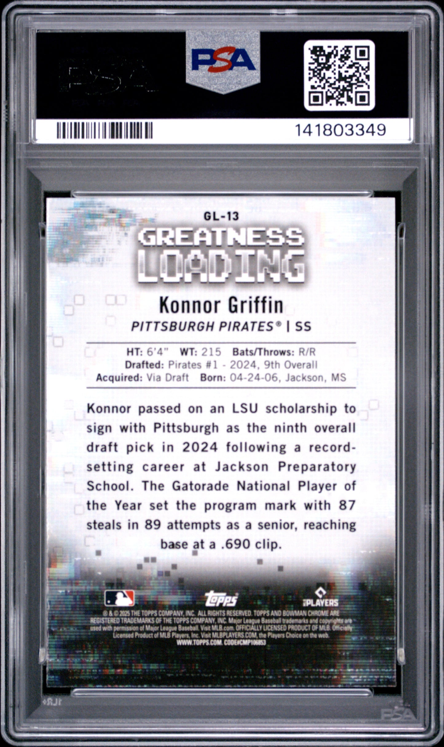 2025 Bowman Greatness Loading Konnor Griffin #GL13 PSA 10