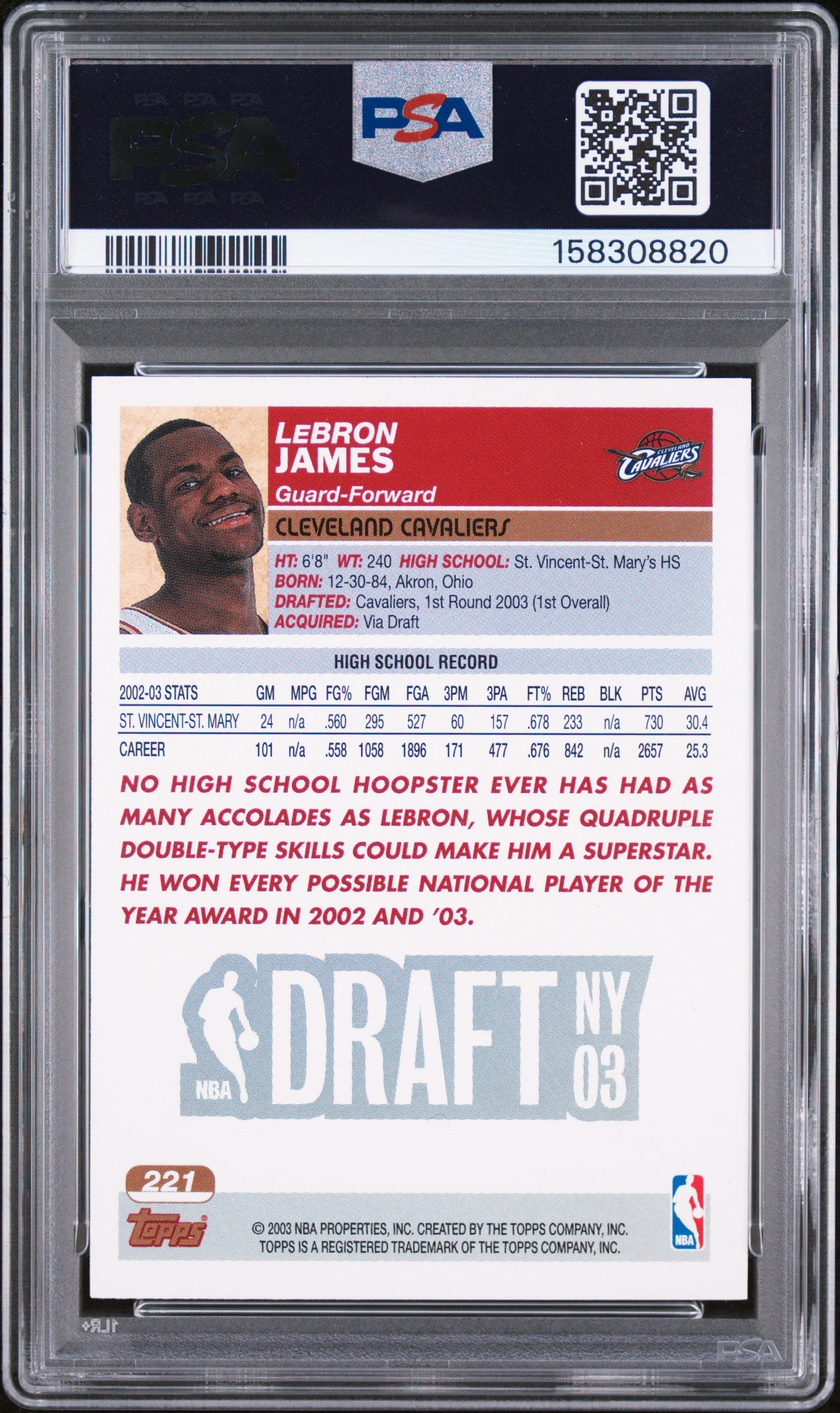 2003 Topps LeBron James #221 PSA 6