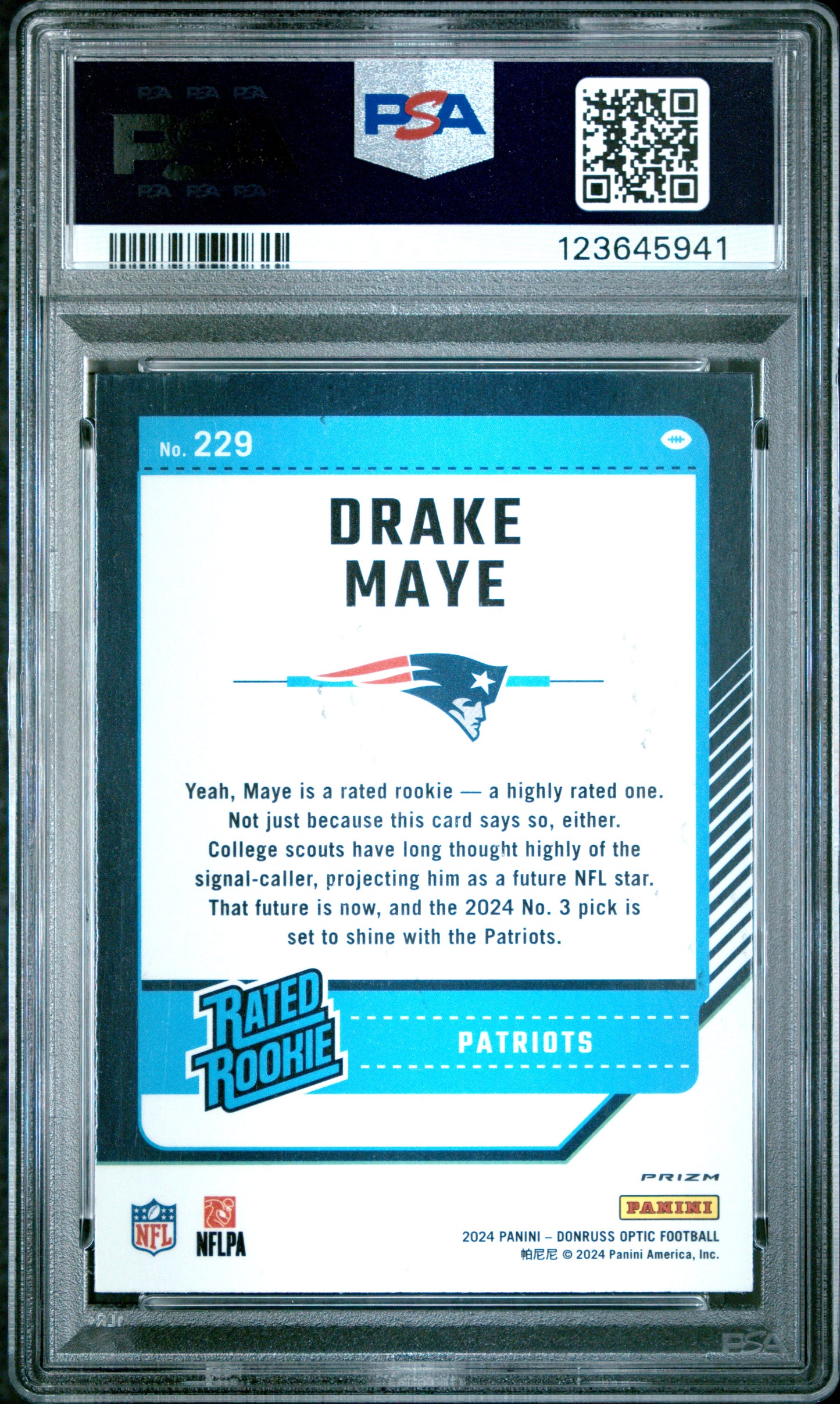 2024 Donruss Optic Rated Rookie Drake Maye #229 Stars PSA 8