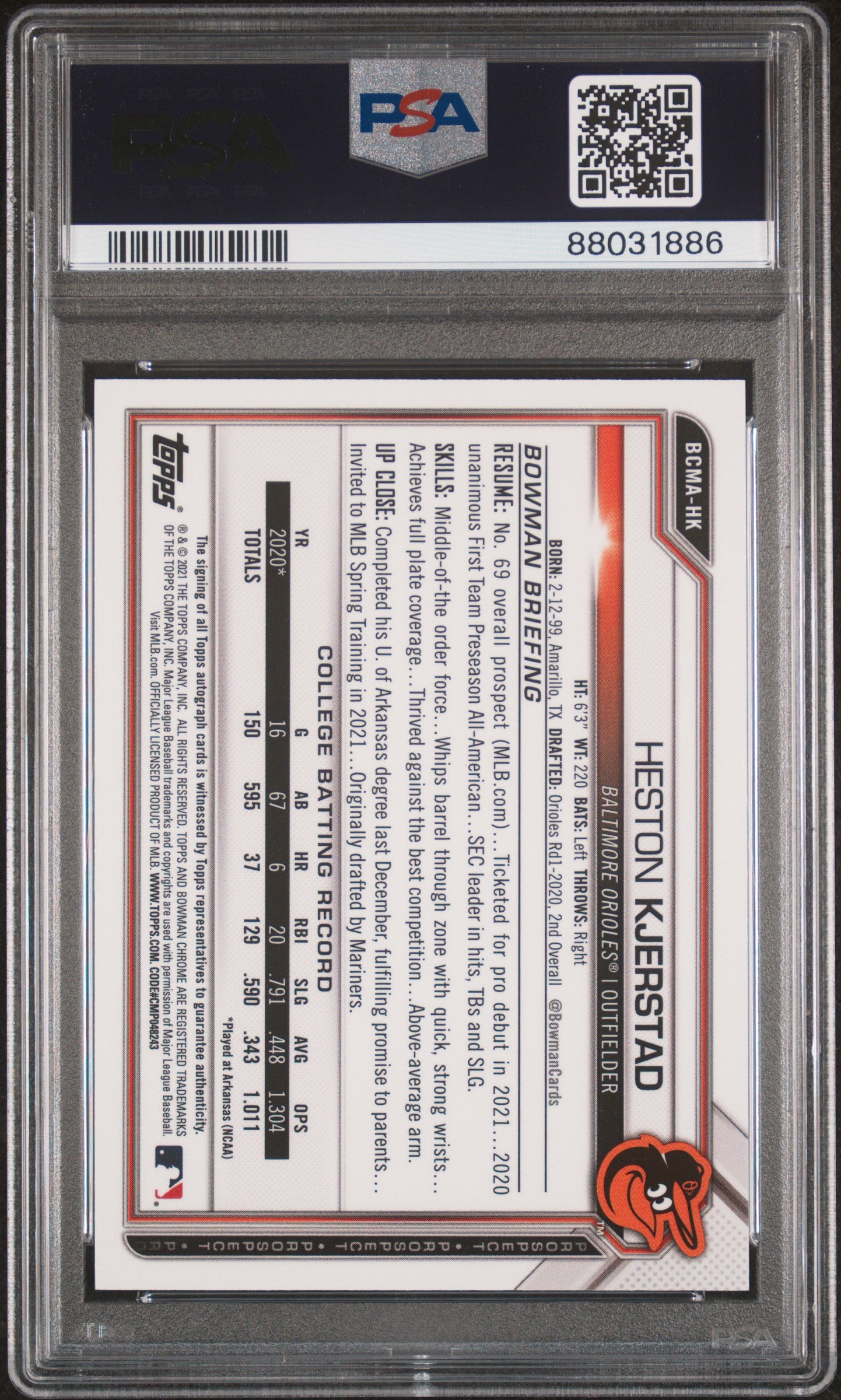 2021 Bowman Chrome Mega Box Autographs Heston Kjerstad #HK PSA 10