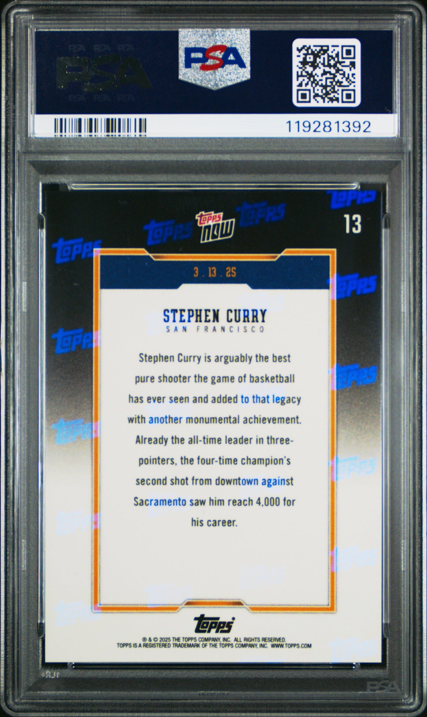 2024 Topps Now Stephen Curry #13 PSA 10