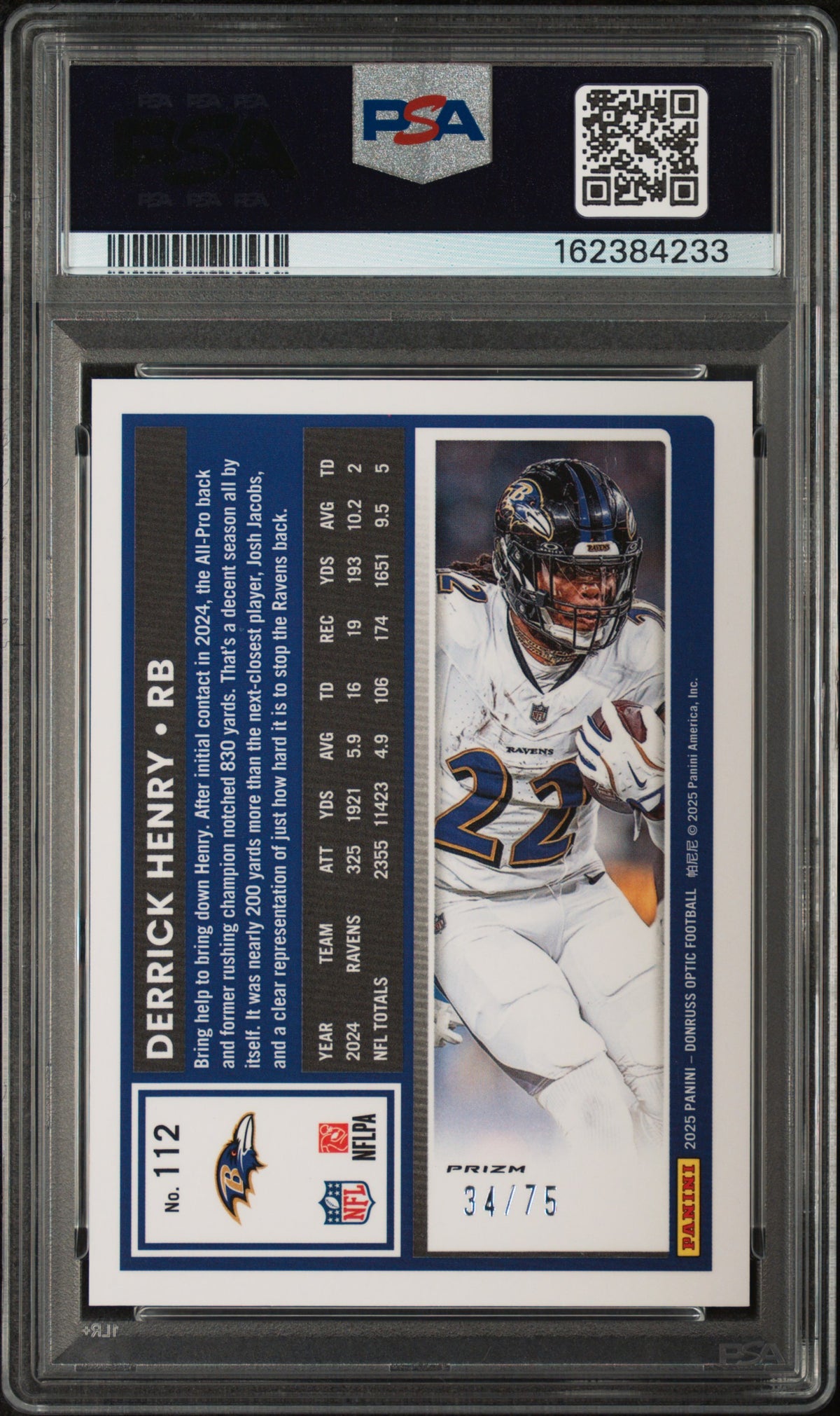 2025 Donruss Optic Derrick Henry #112 Electricity 34/75 PSA 9