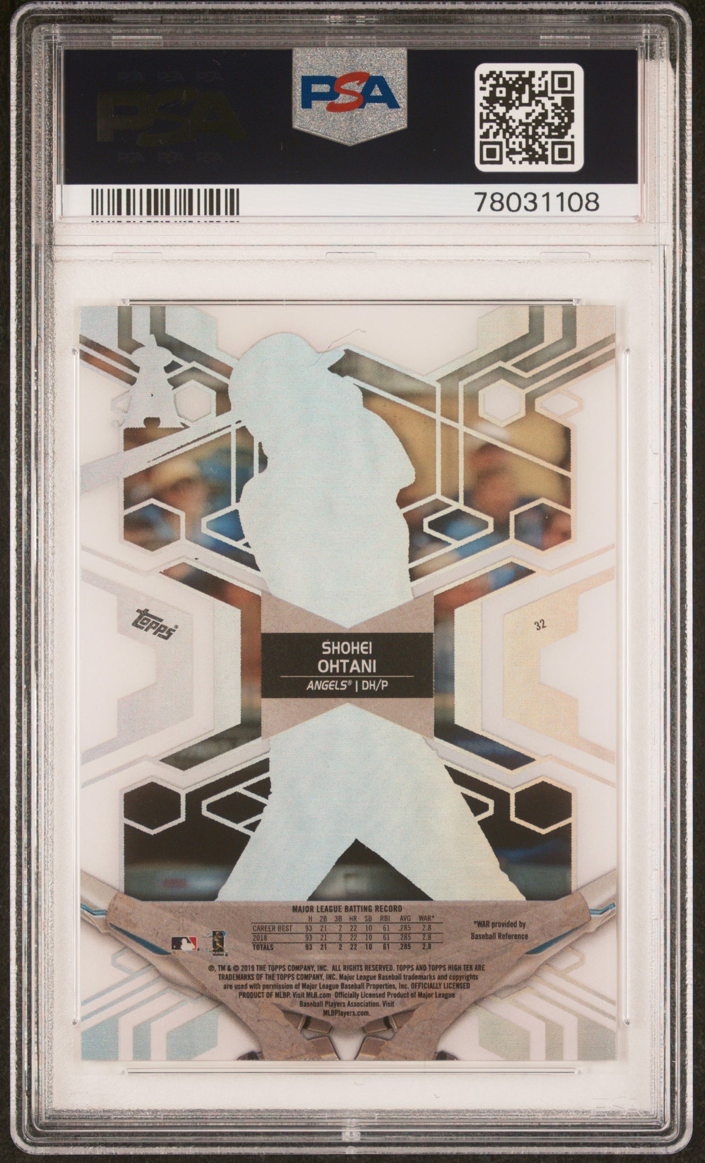 2019 Topps High Tek Shohei Ohtani #32 White PSA 8
