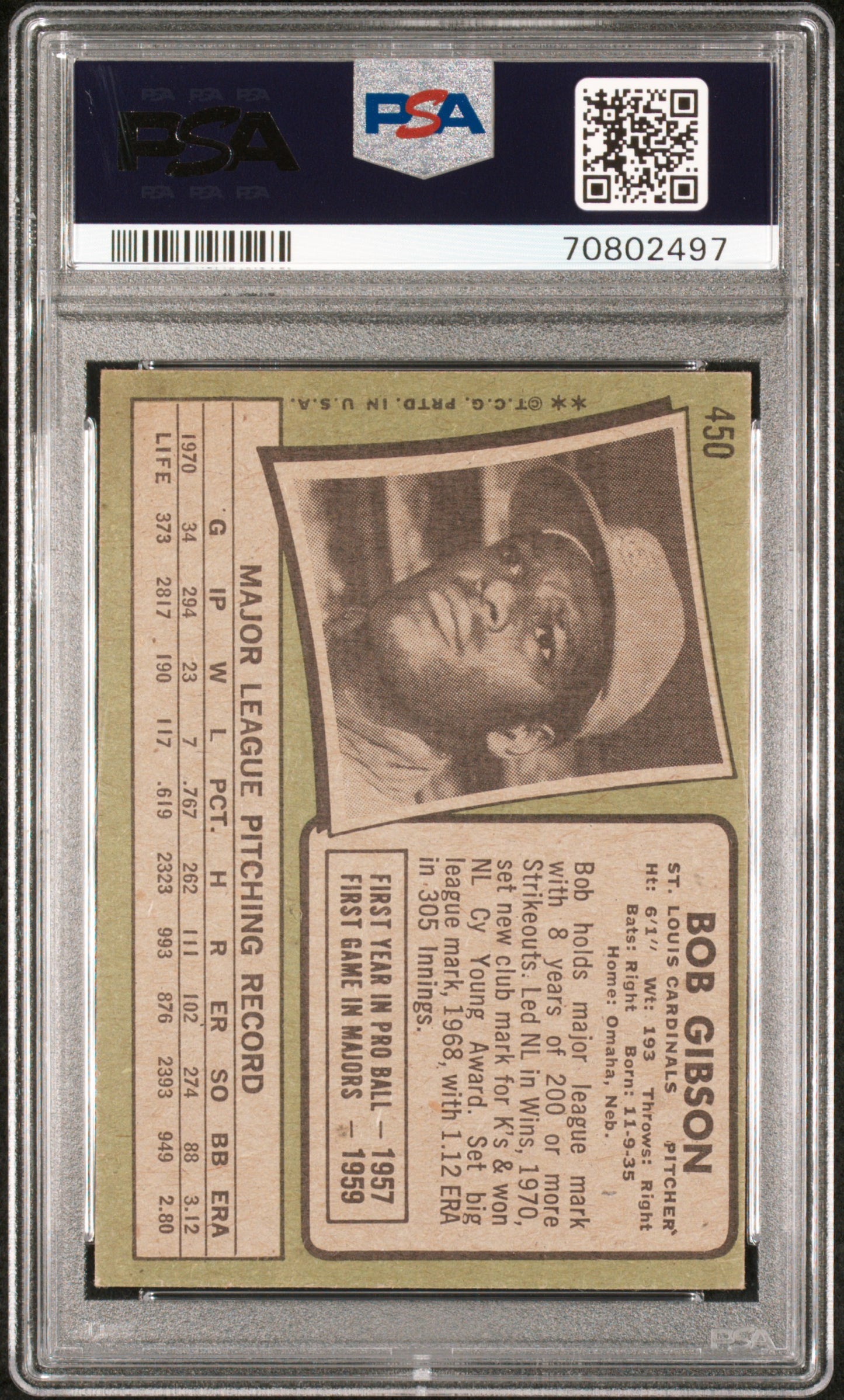 1971 Topps Bob Gibson #450 PSA 4