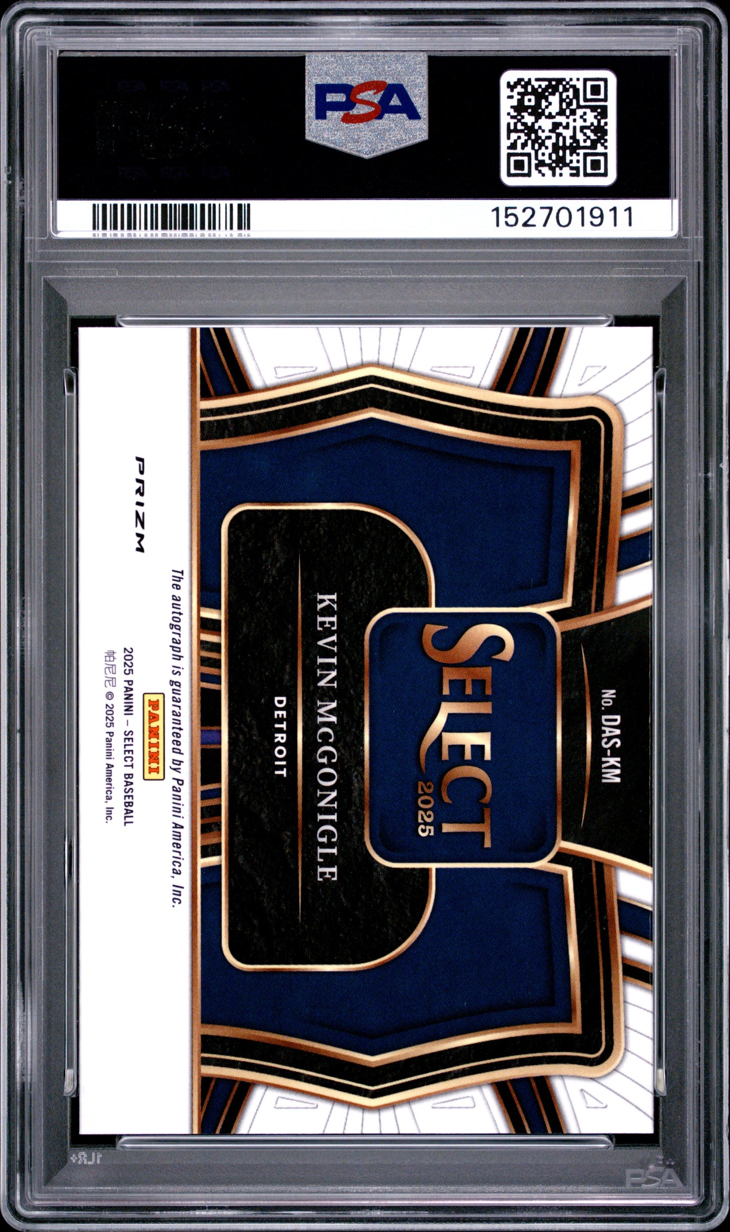 2025 Panini Select Diamond Action Signatures Kevin McGonigle #DAS-KM PSA 10