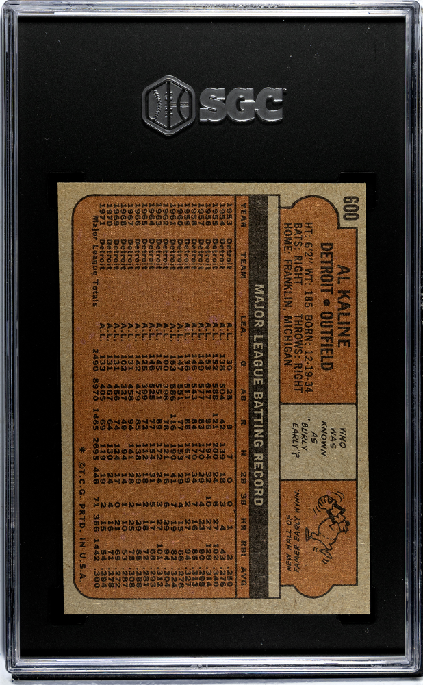 1972 Topps Al Kaline #600 SGC 7.5