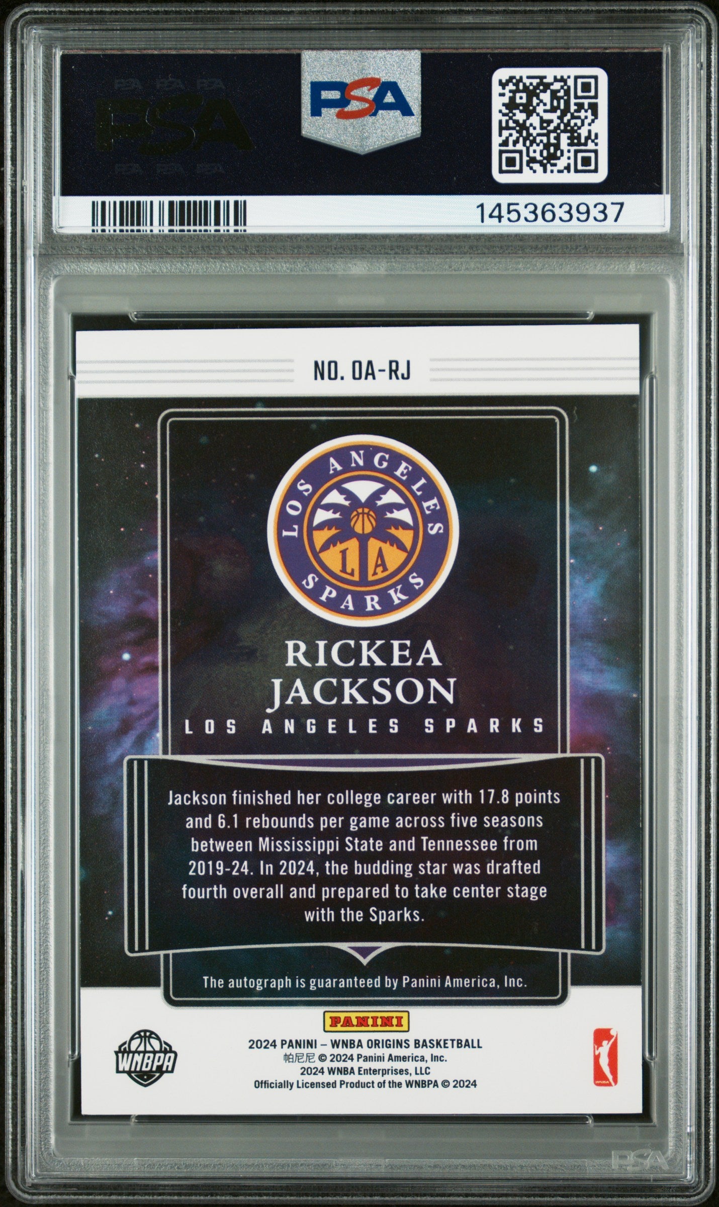 2024 Panini Origins WNBA Origins Autographs Rickea Jackson #OARJ RC PSA 10