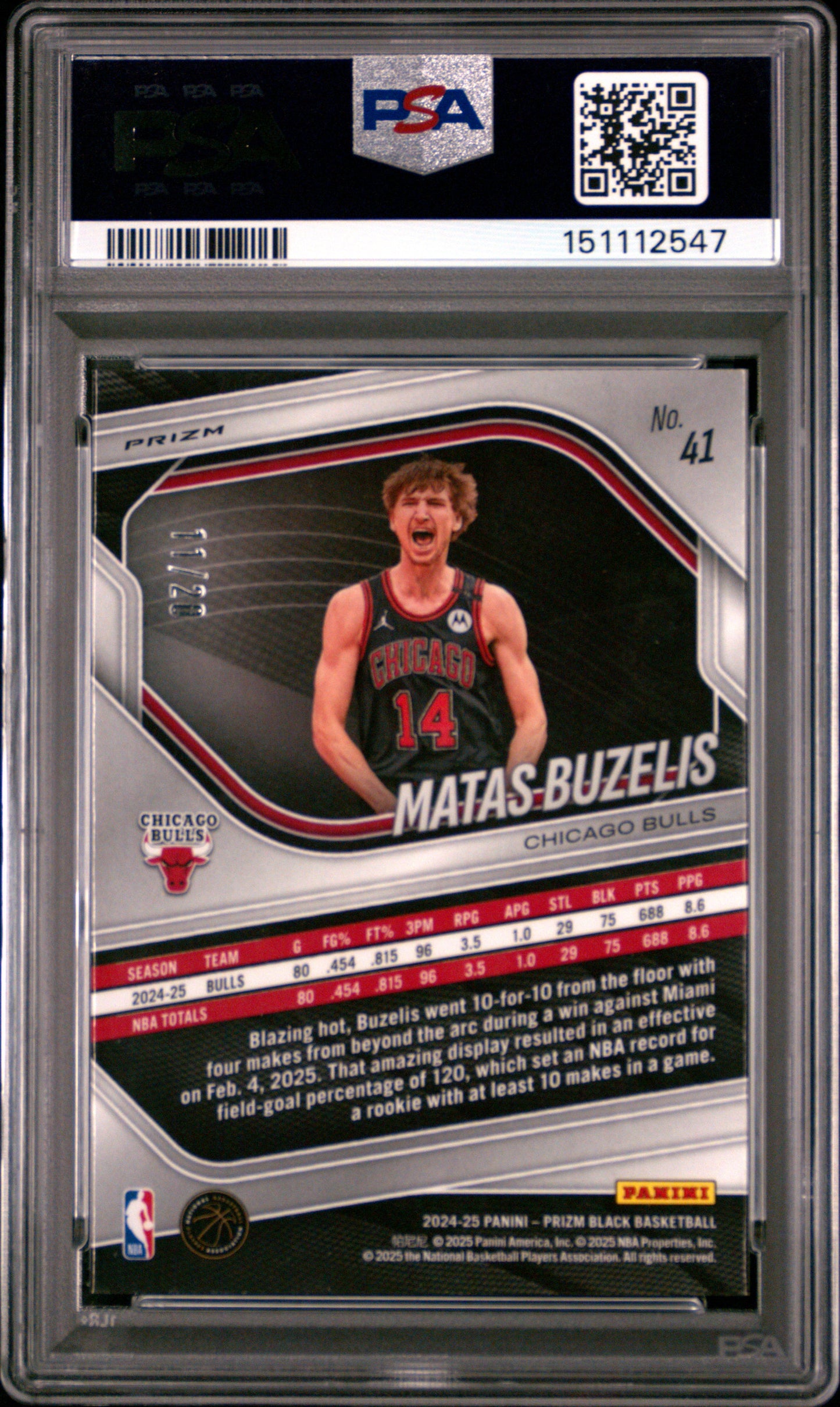 2024 Panini Prizm Black Matas Buzelis #41 Cherry Blossom RC 11/20 PSA 9