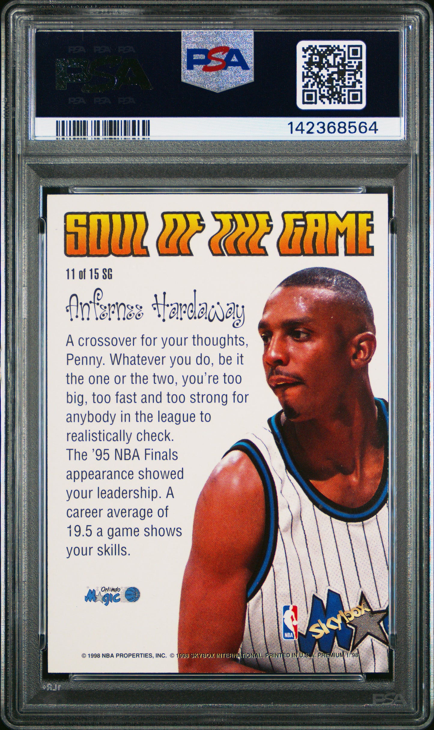 1998 Skybox Premium Soul Of The Game Anfernee Hardaway #11 PSA 8