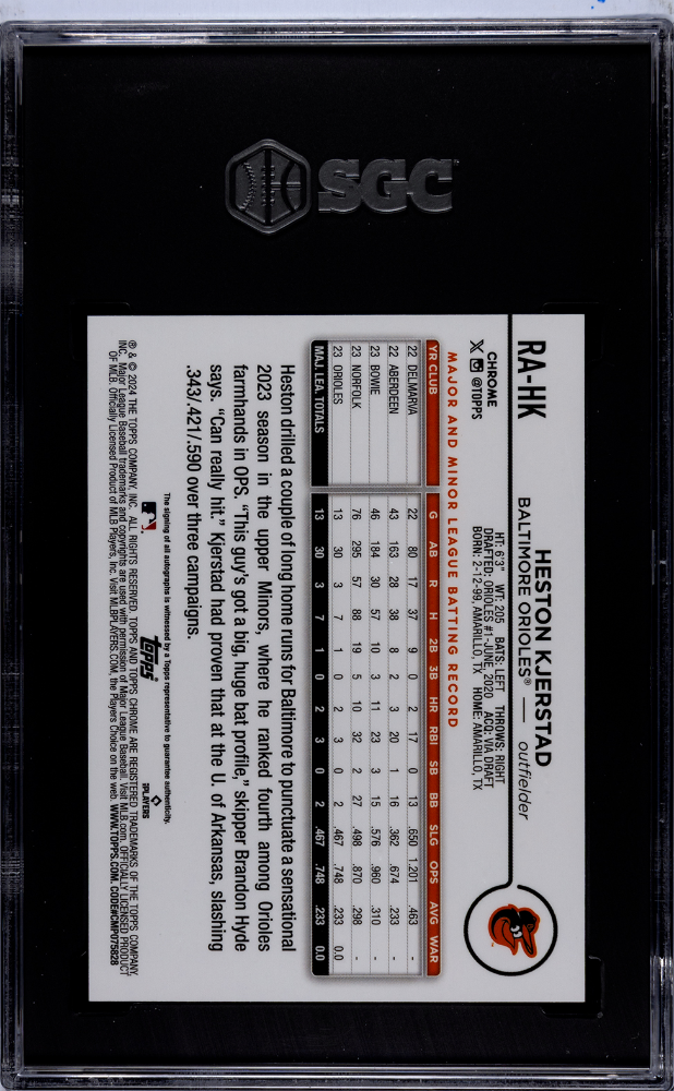 2024 Topps Chrome Heston Kjerstad #RA-HK Rookie Autograph SGC 10 Auto 10