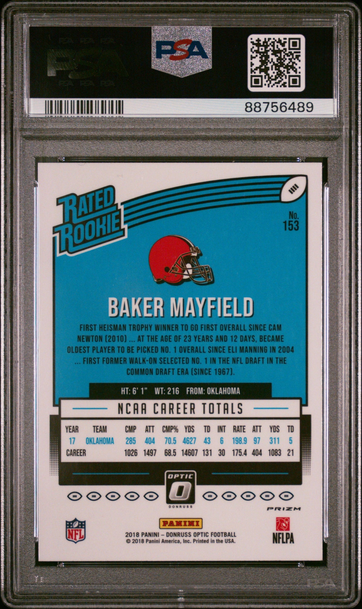 2018 Donruss Optic Rated Rookie Baker Mayfield #153 Red Yellow PSA 9