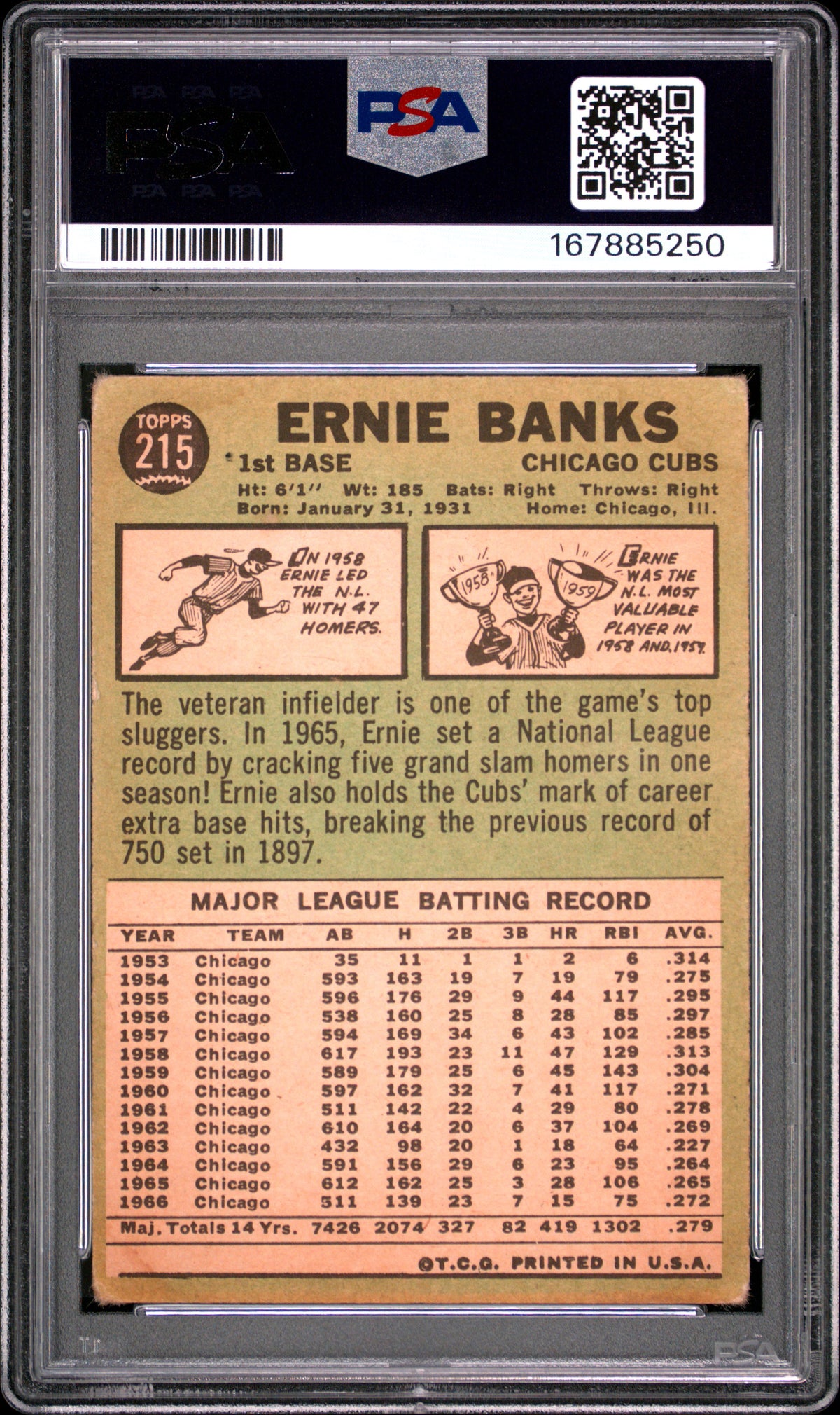 1967 Topps Ernie Banks #215 PSA 2