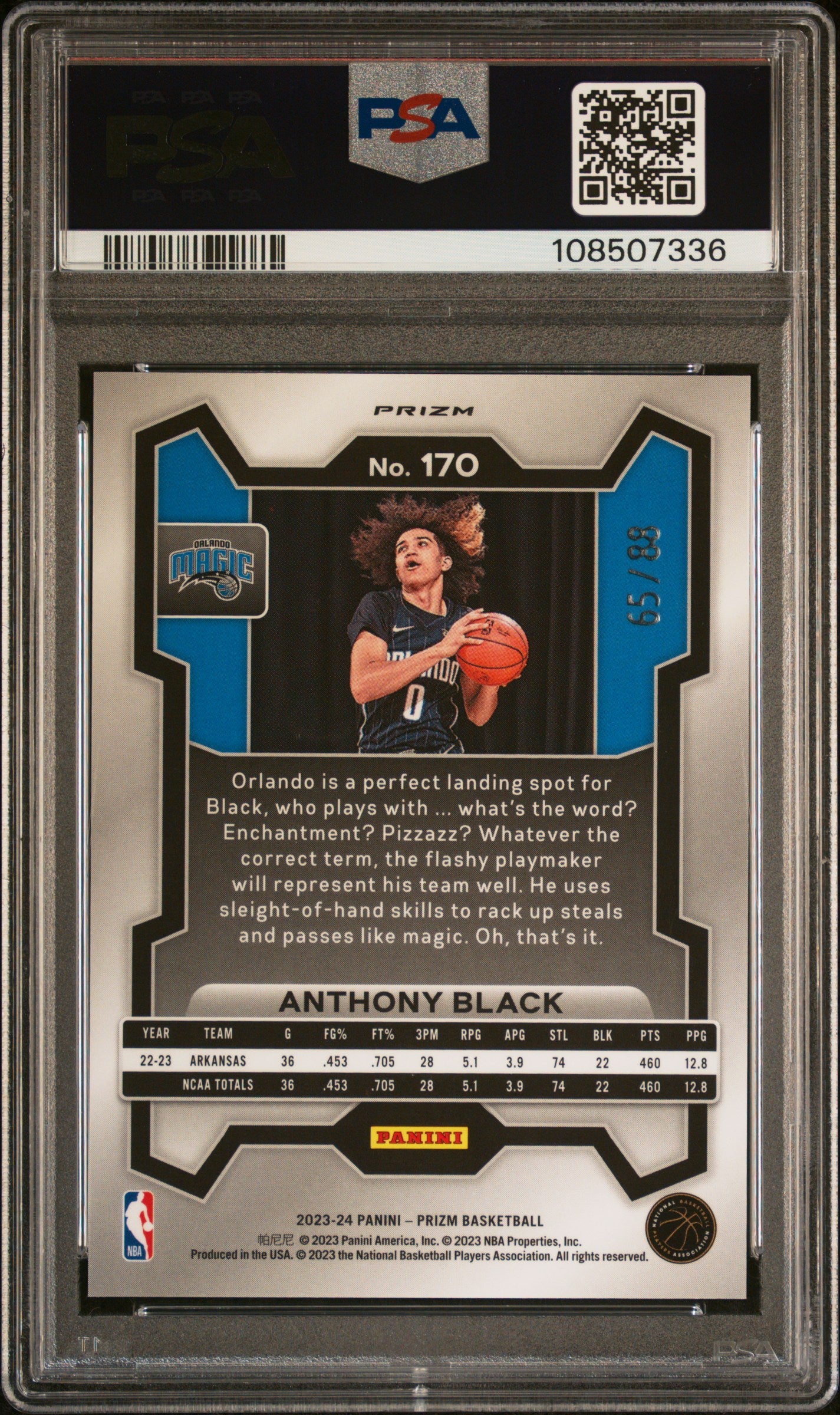 2023 Panini Prizm Anthony Black #170 Multi Wave 65/88 RC PSA 10