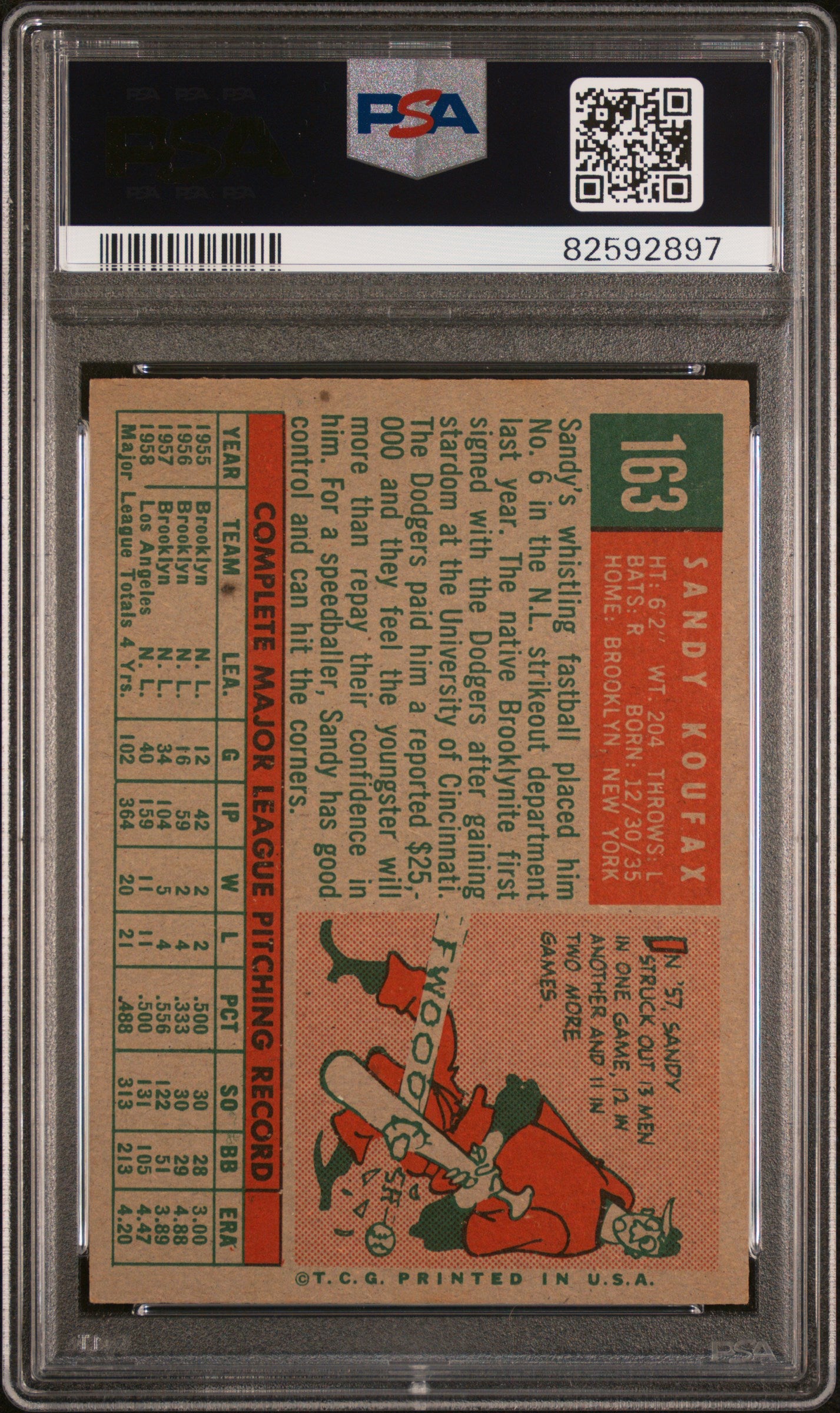 1959 Topps Sandy Koufax #163 PSA 2