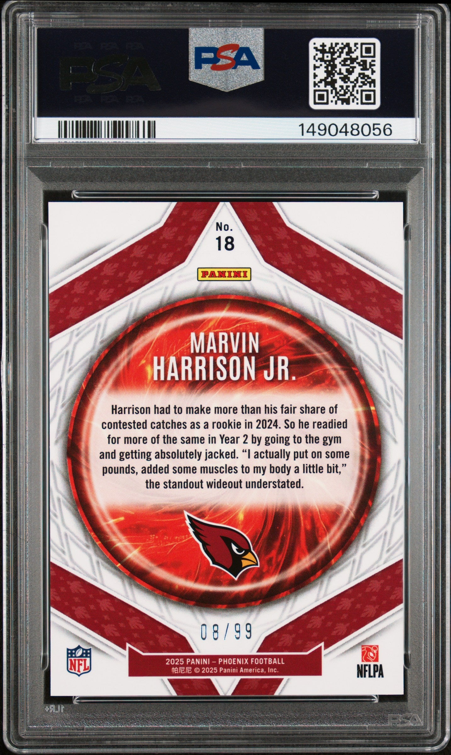 2025 Panini Phoenix Paragon Marvin Harrison Jr. #18 Green 08/99 PSA 10
