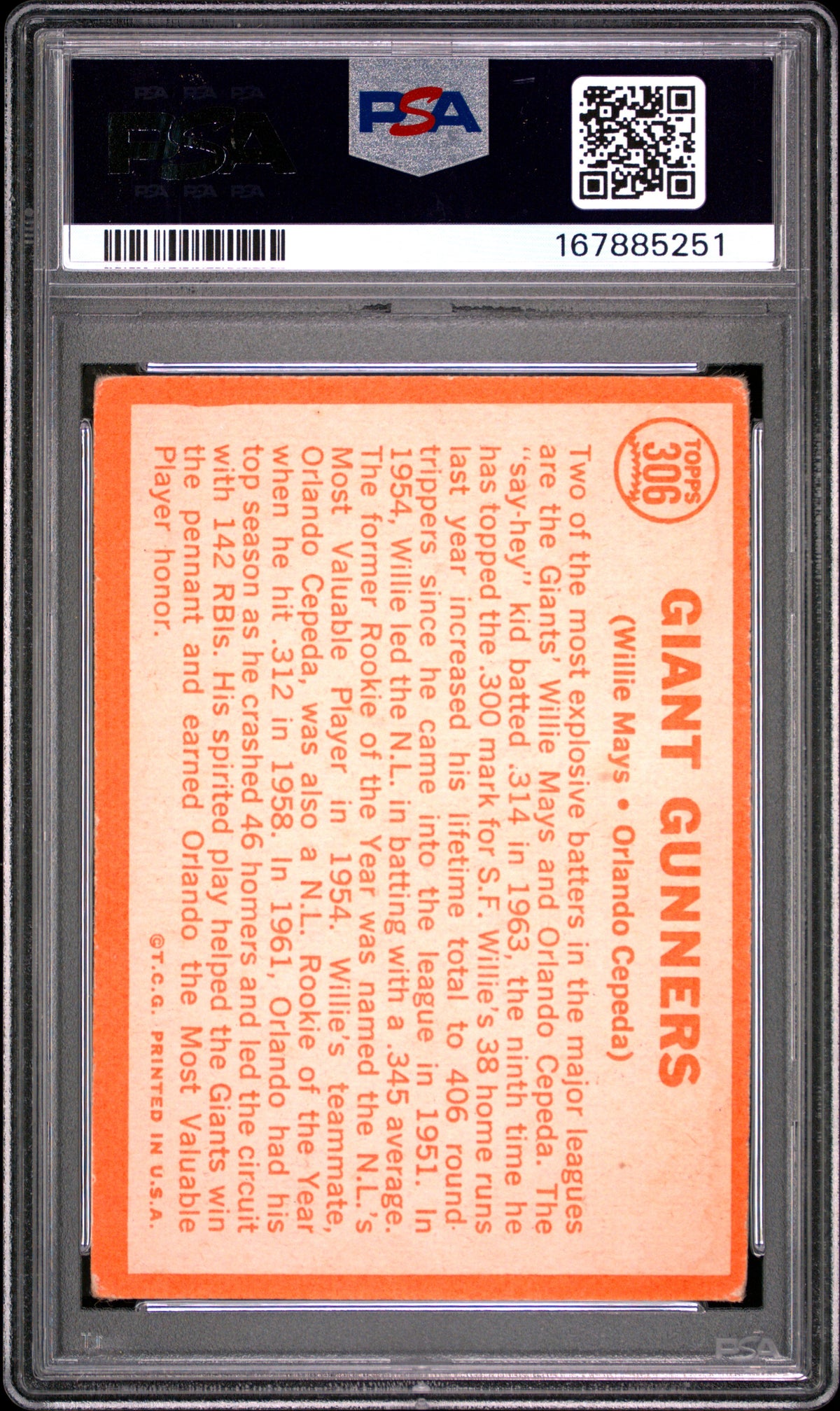 1964 Topps Giant Gunners #306 Willie Mays Orlando Cepeda PSA 1.5