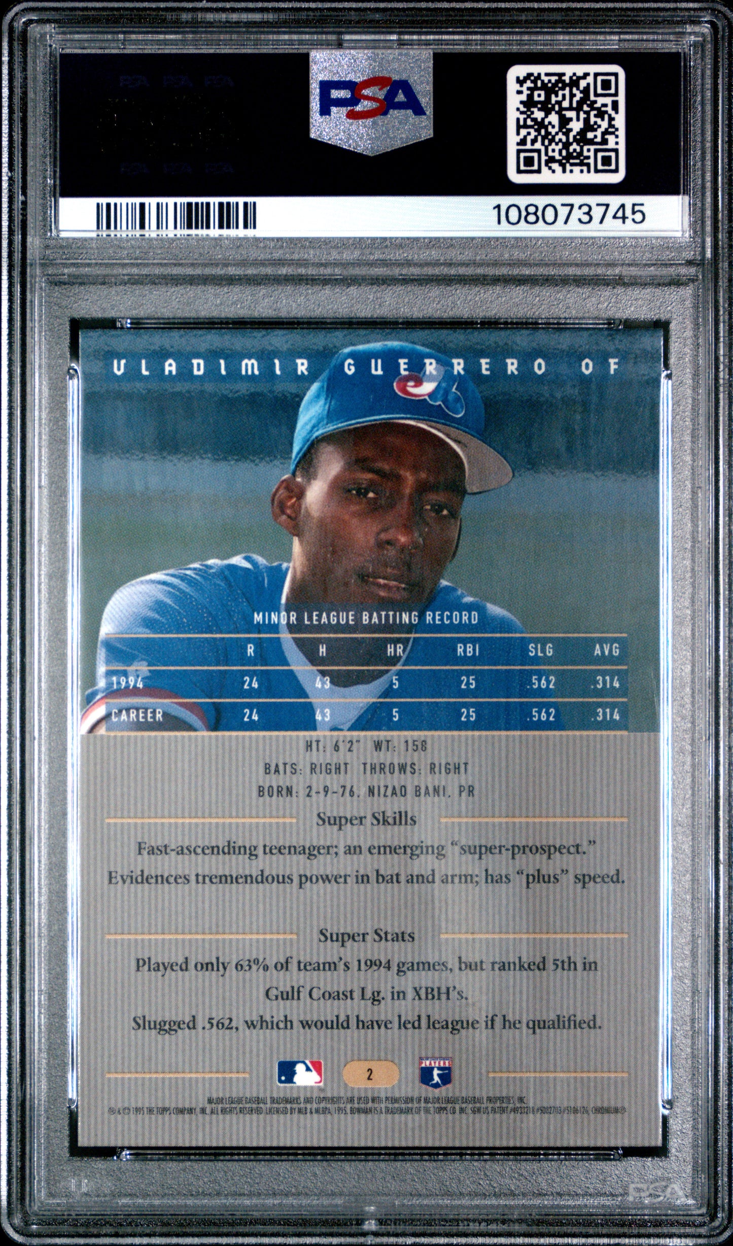 1995 Bowman's Best Vladimir Guerrero #2 Blue PSA 9