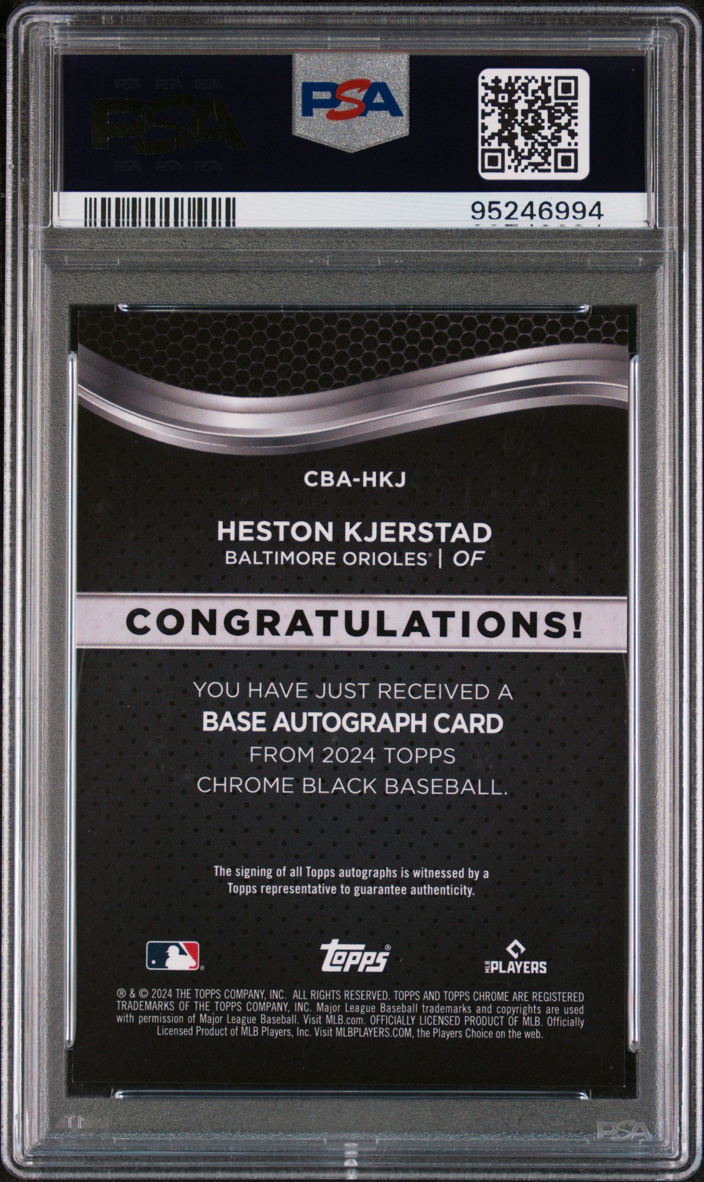 2024 Topps Chrome Black Autographs Heston Kjerstad #HKJ PSA 9
