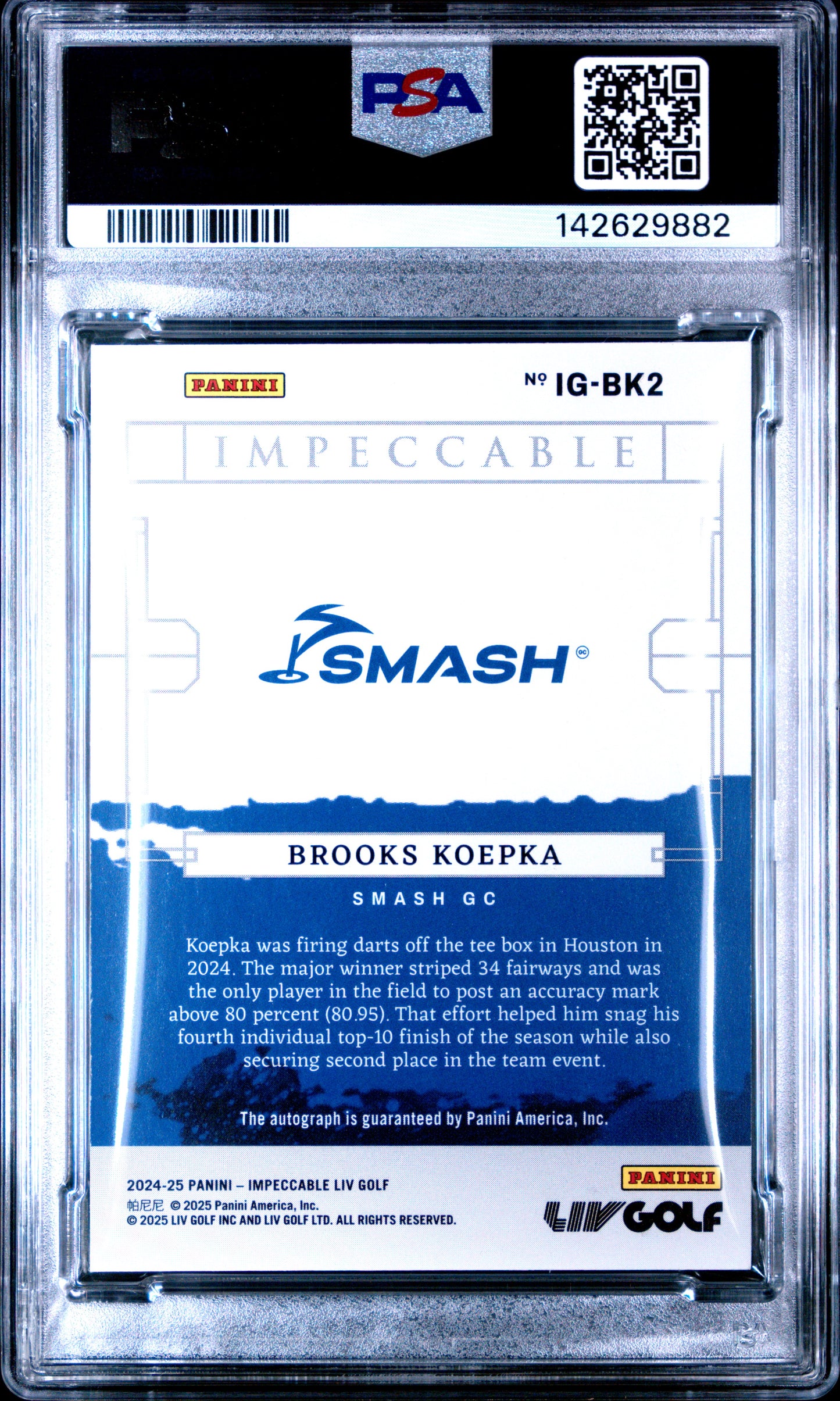 2024 Panini Impeccable LIV Fairways Signatures Brooks Koepka #IGBK2 16/34 PSA 9