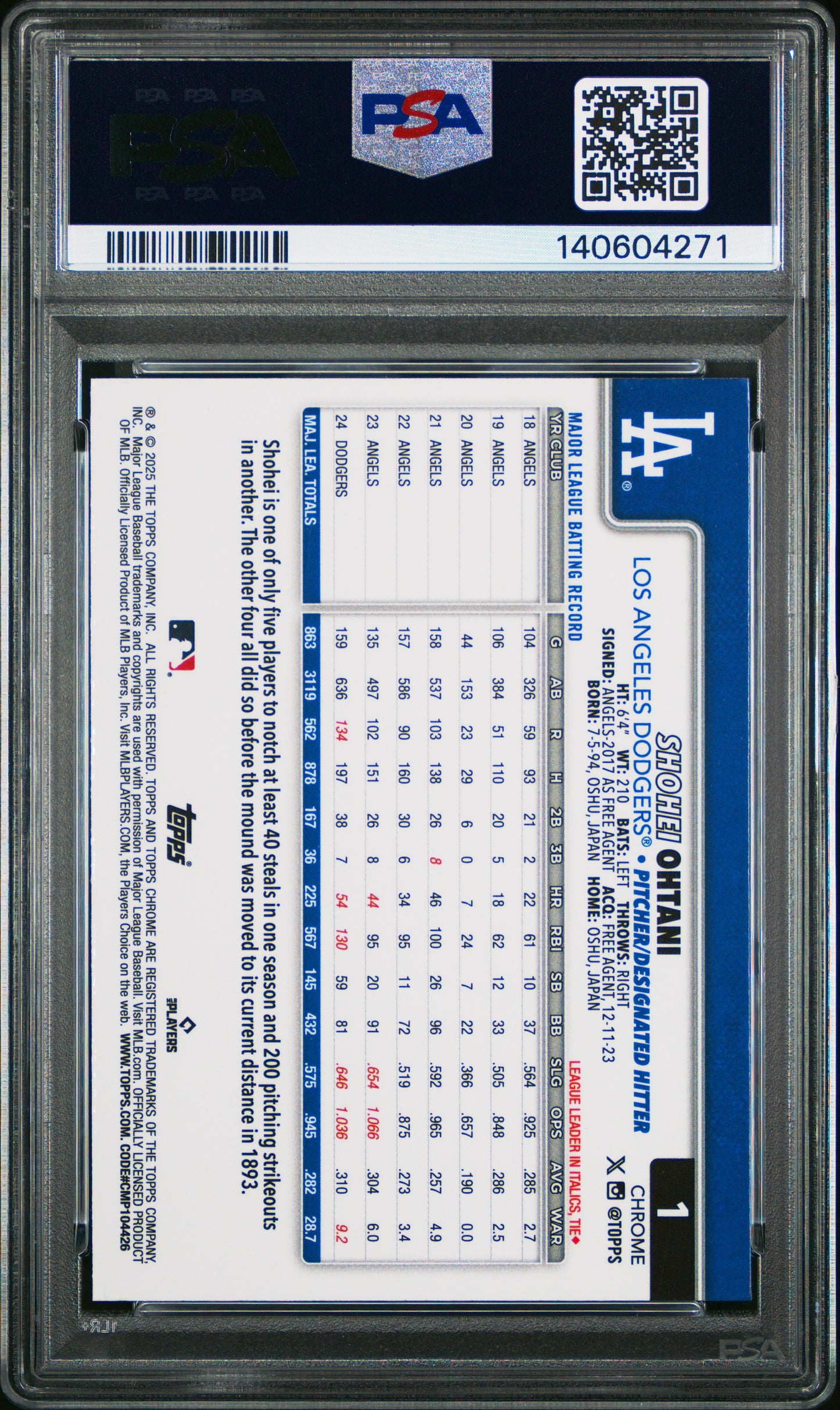 2025 Topps Chrome Logofractor Edition Shohei Ohtani #1 PSA 10
