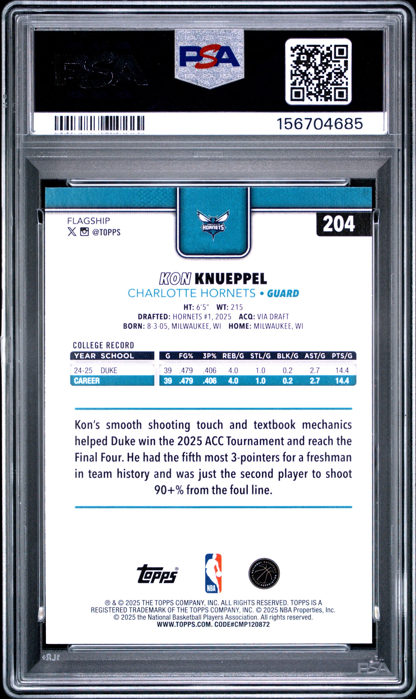 2025 Topps Kon Knueppel #204 Foil RC PSA 9
